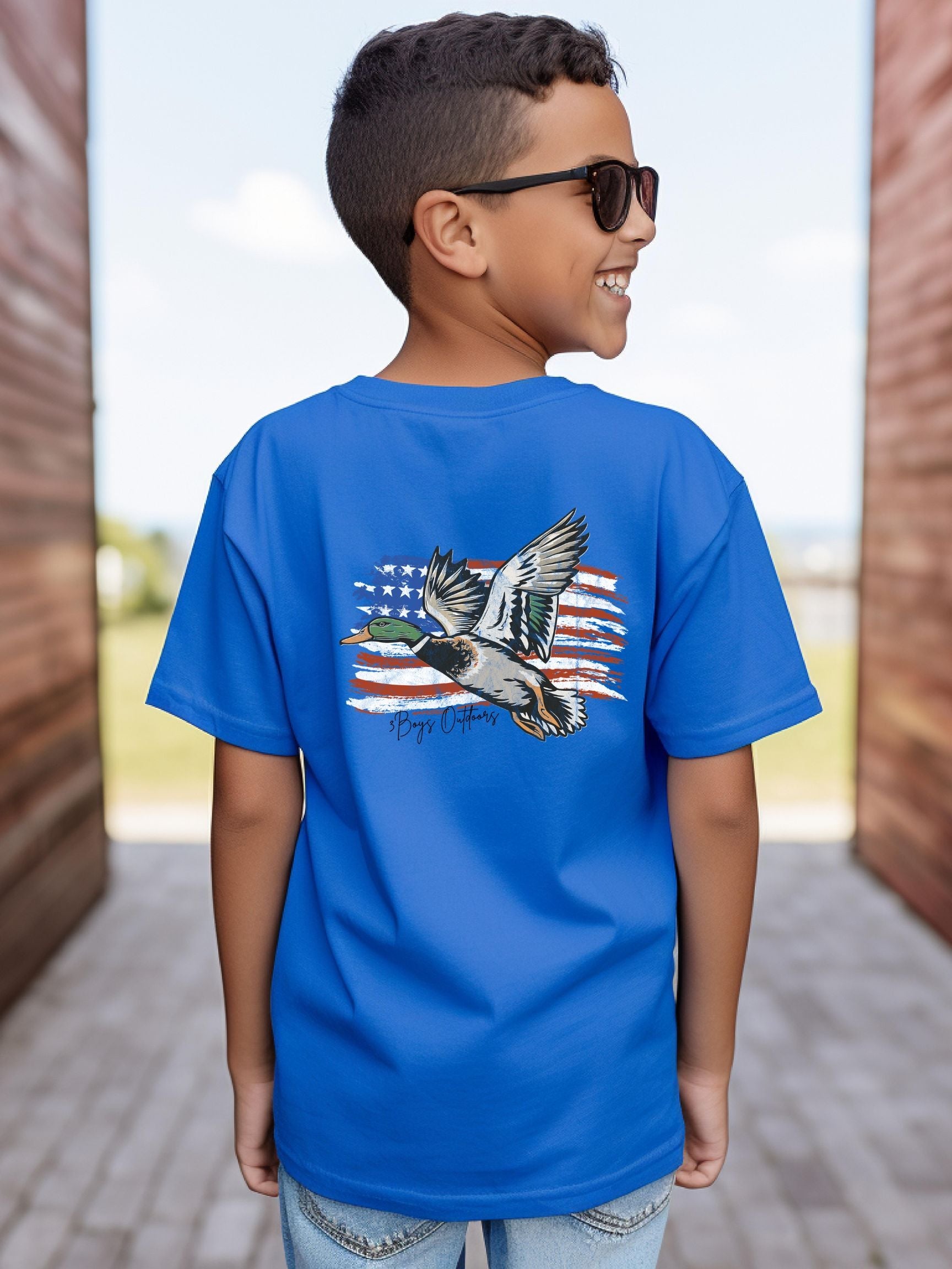 3boys Outdoors Mallard With Flag