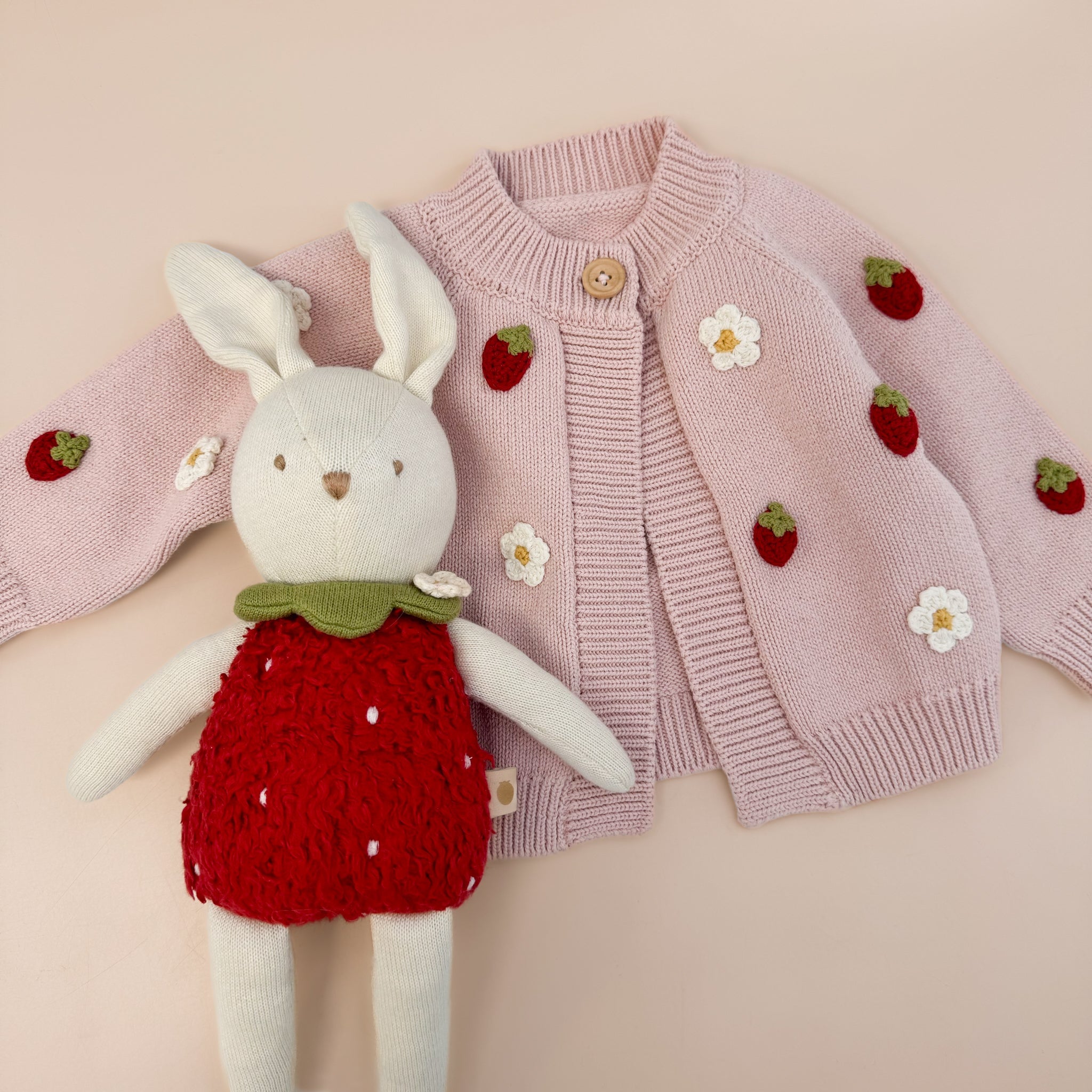 Cotton Strawberry Flower Cardigan, Blush