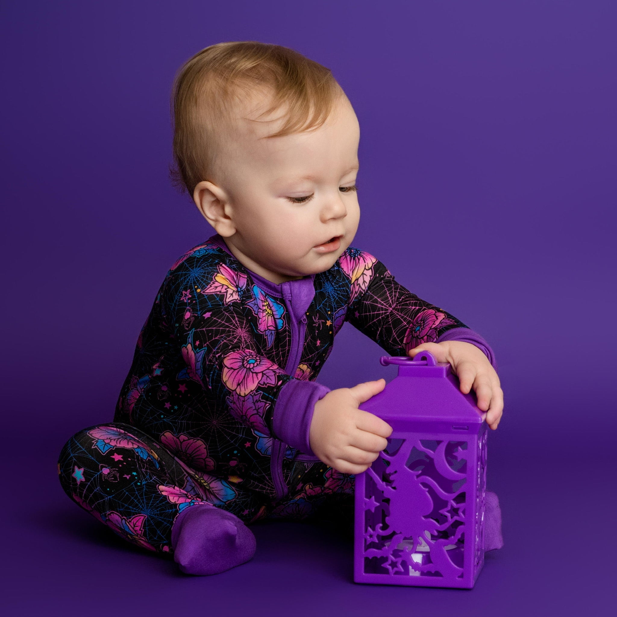 Halloween | Violet Webs | Convertible Bamboo Zipper Baby Pajamas