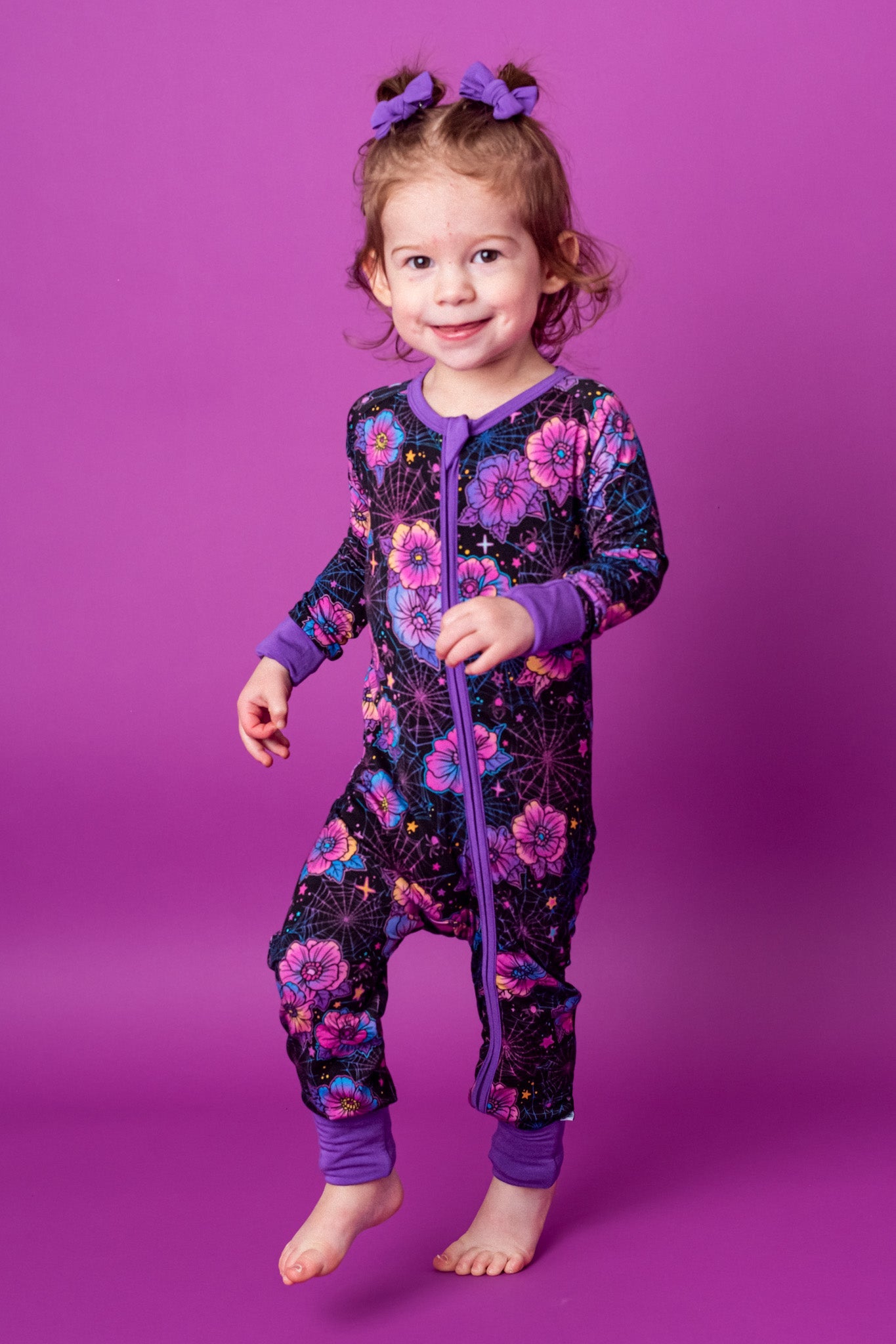 Halloween | Violet Webs | Convertible Bamboo Zipper Baby Pajamas