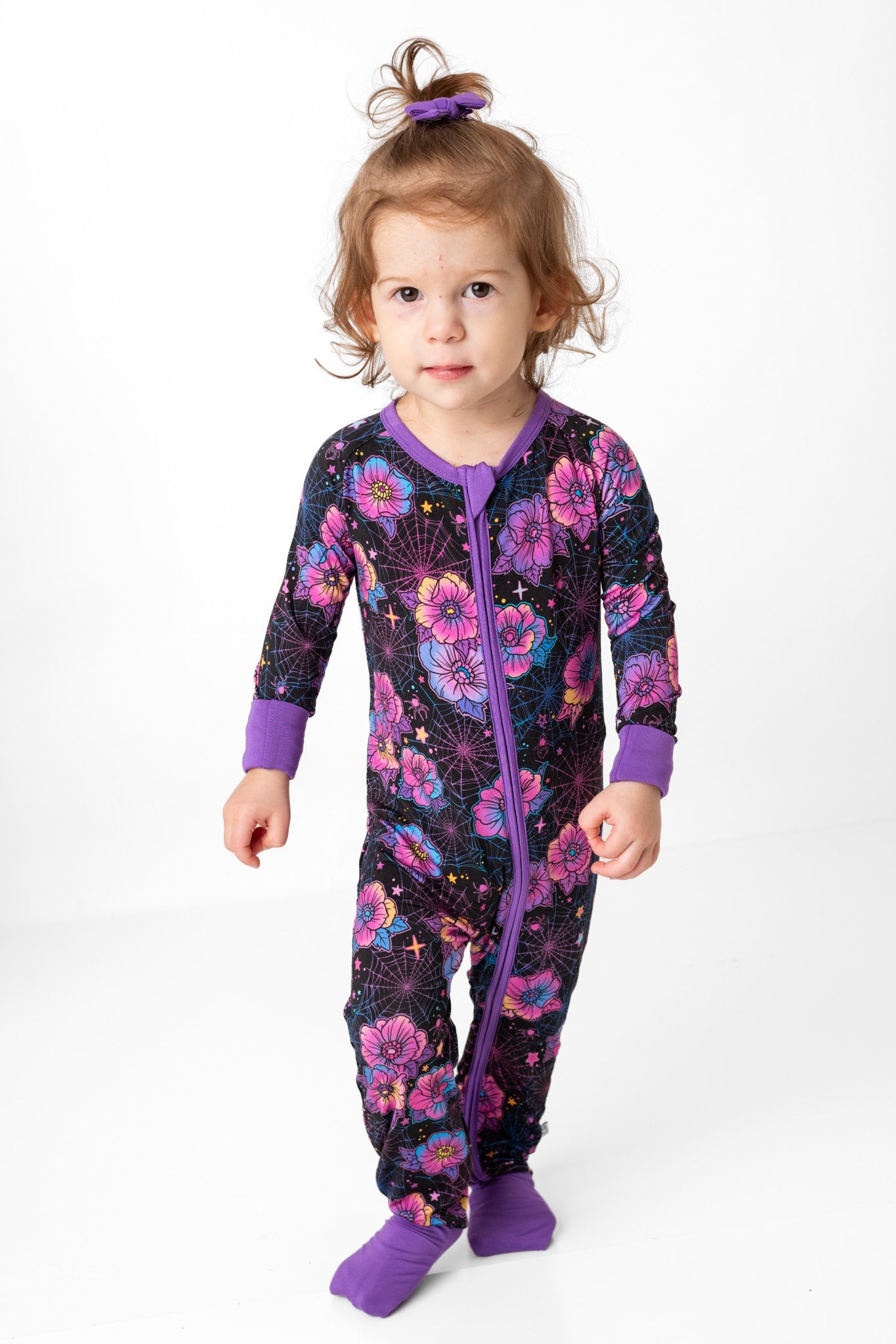 Halloween | Violet Webs | Convertible Bamboo Zipper Baby Pajamas