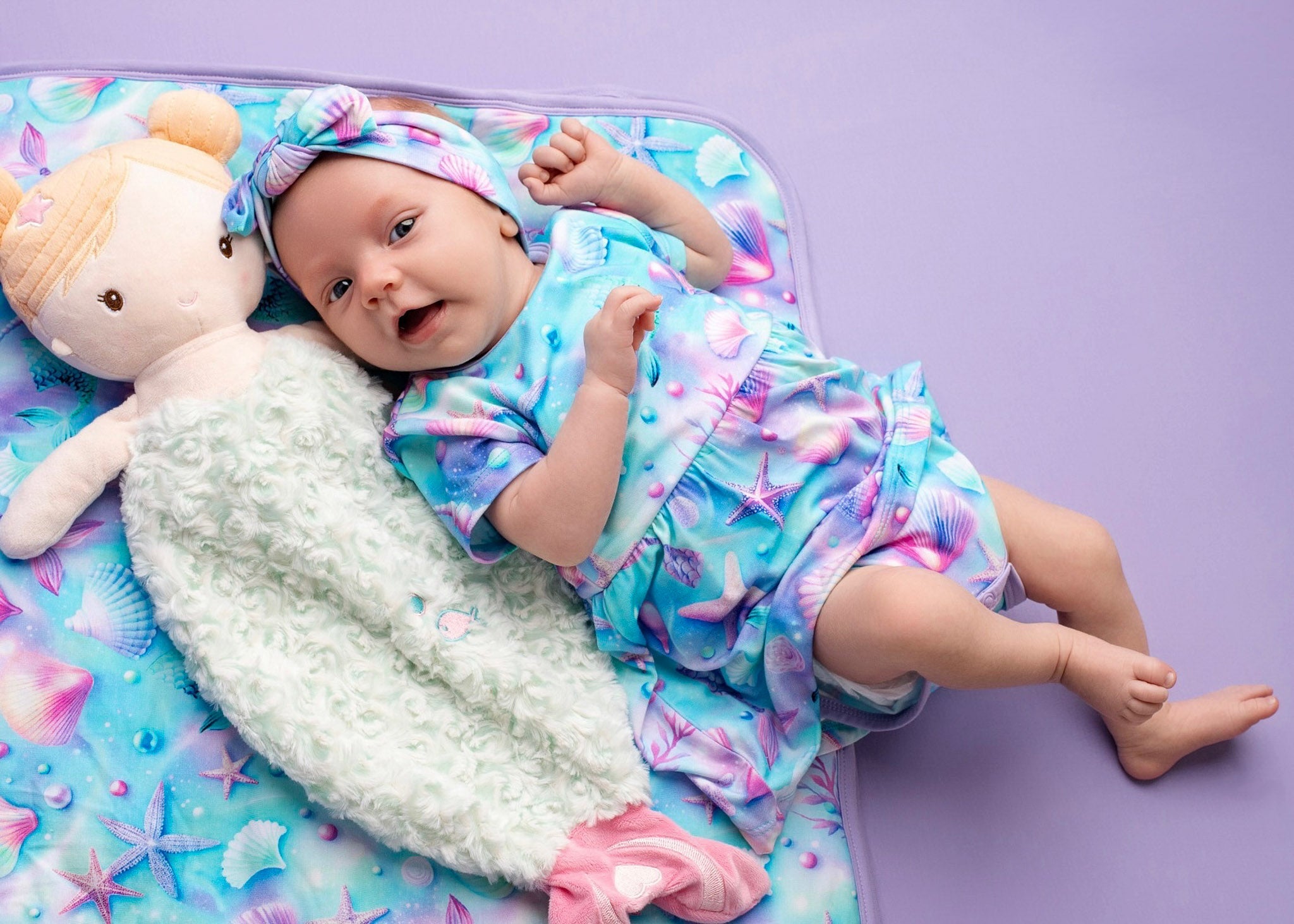 Magical Mermaid Shells | Mini Quilted Bamboo Baby Blanket