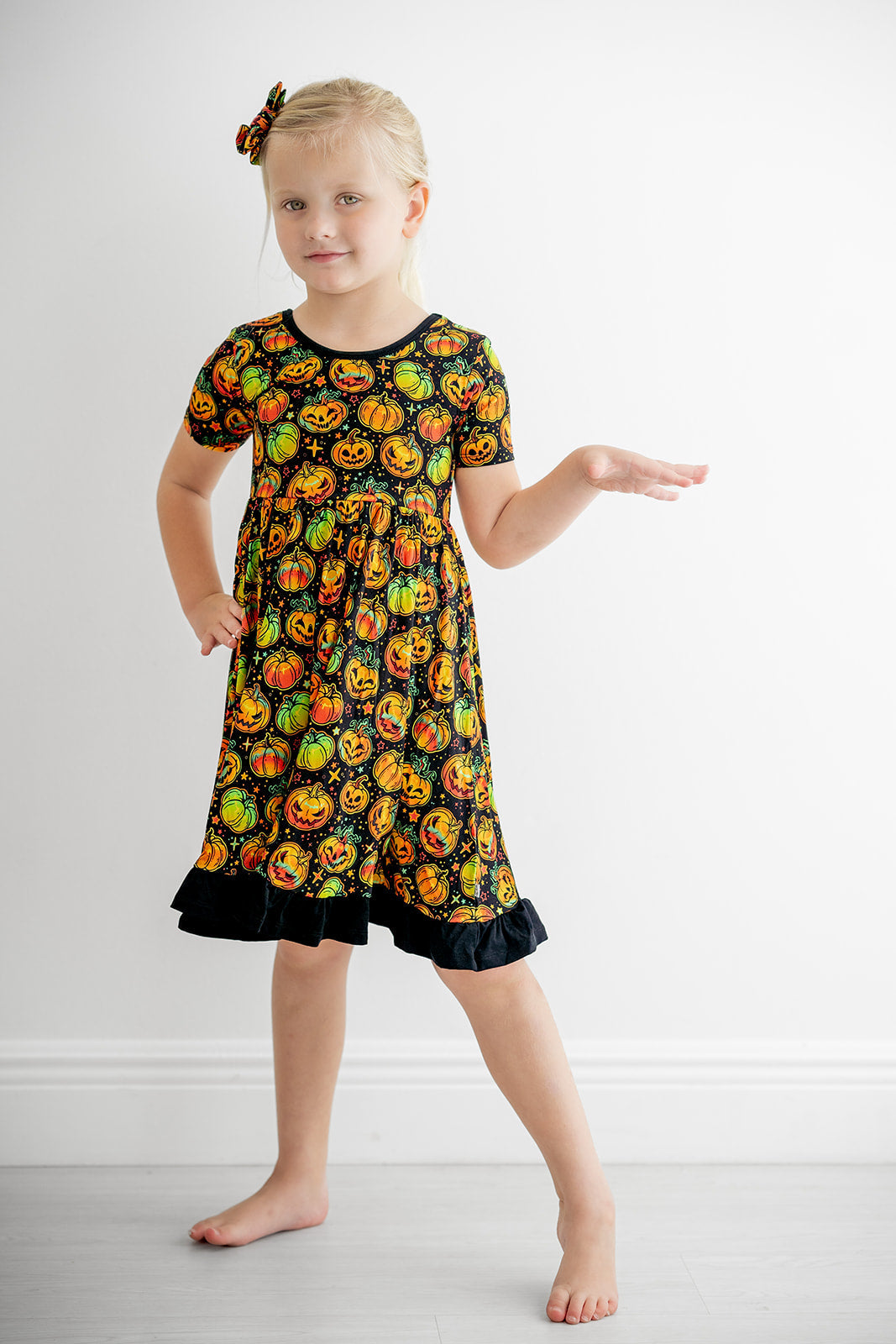 Halloween | Spooky Pumpkins | Toddler & Girls Bamboo Ruffle Twirl Dress