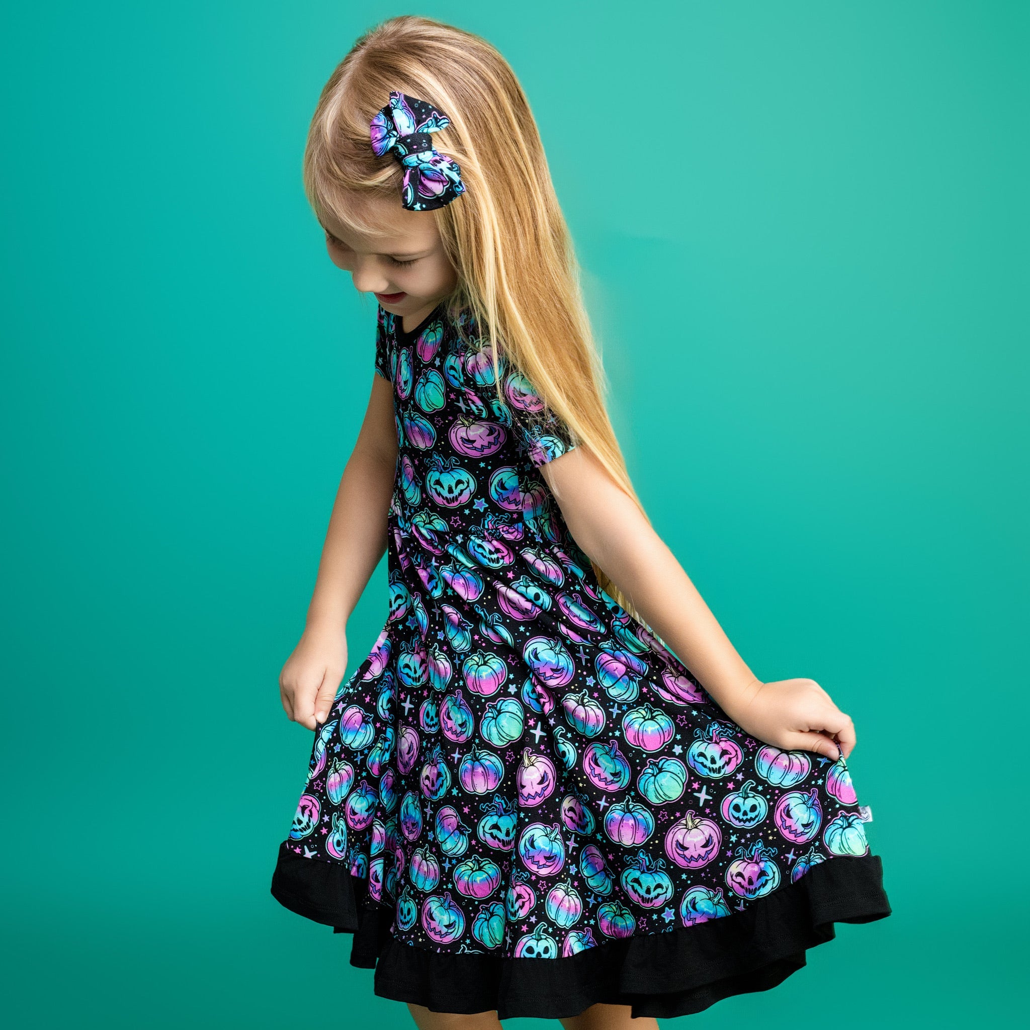 Halloween | Starlight Pumpkins | Toddler Bamboo Clip On Bow *new Style*