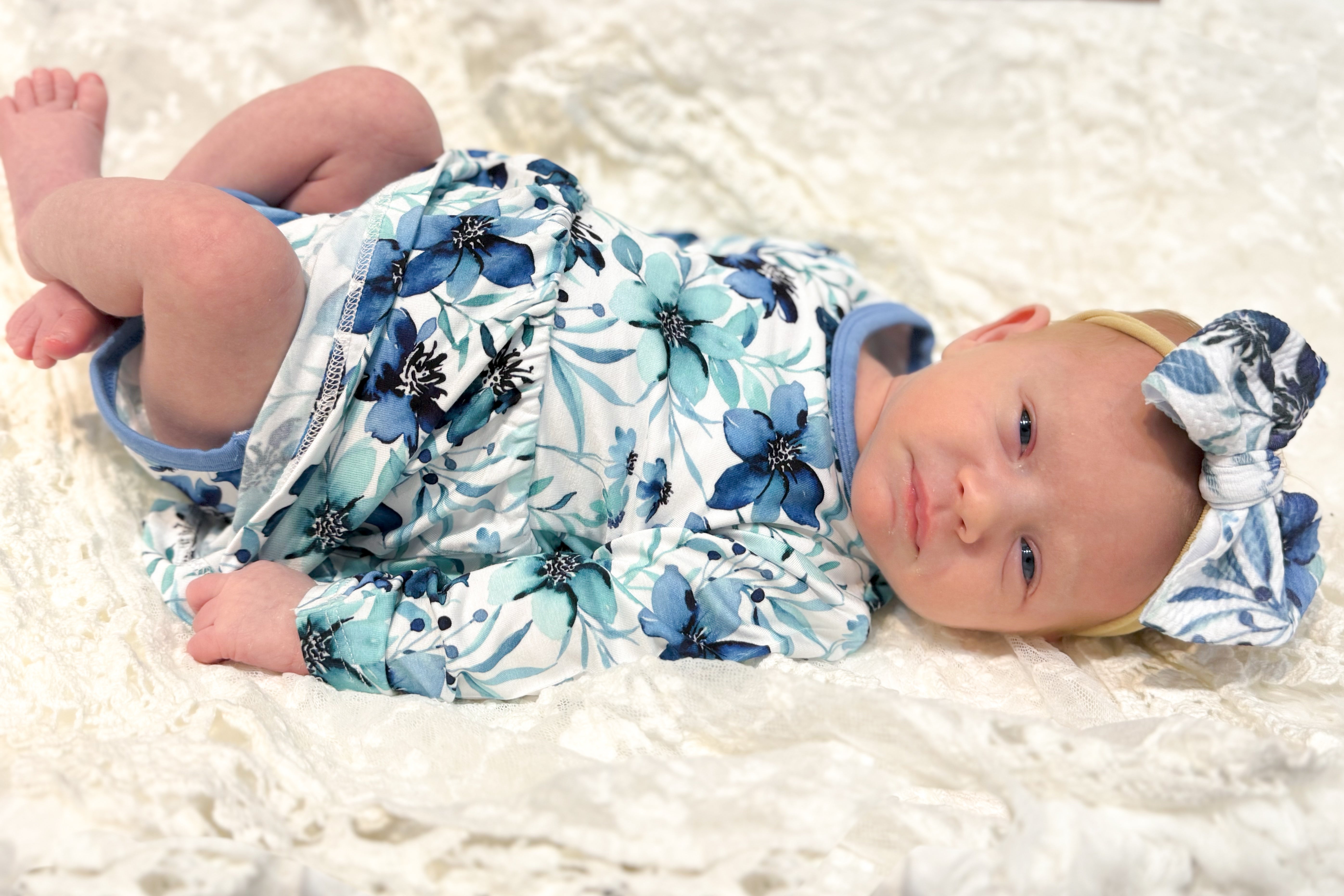 Azure Petals | Bamboo Baby Bodysuit Dress