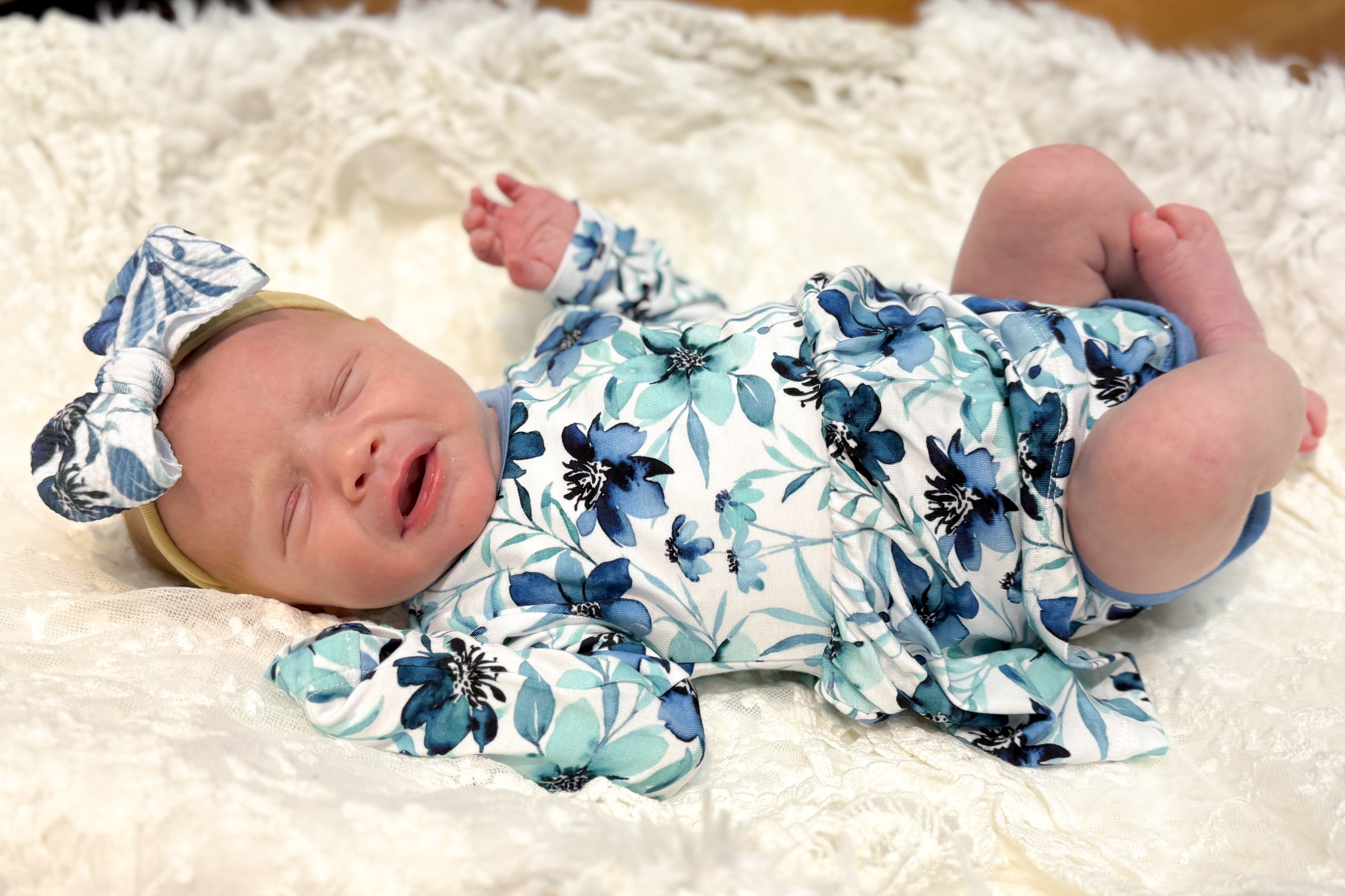 Azure Petals | Bamboo Baby Bodysuit Dress