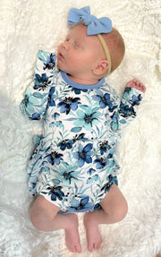 Azure Petals | Bamboo Baby Bodysuit Dress