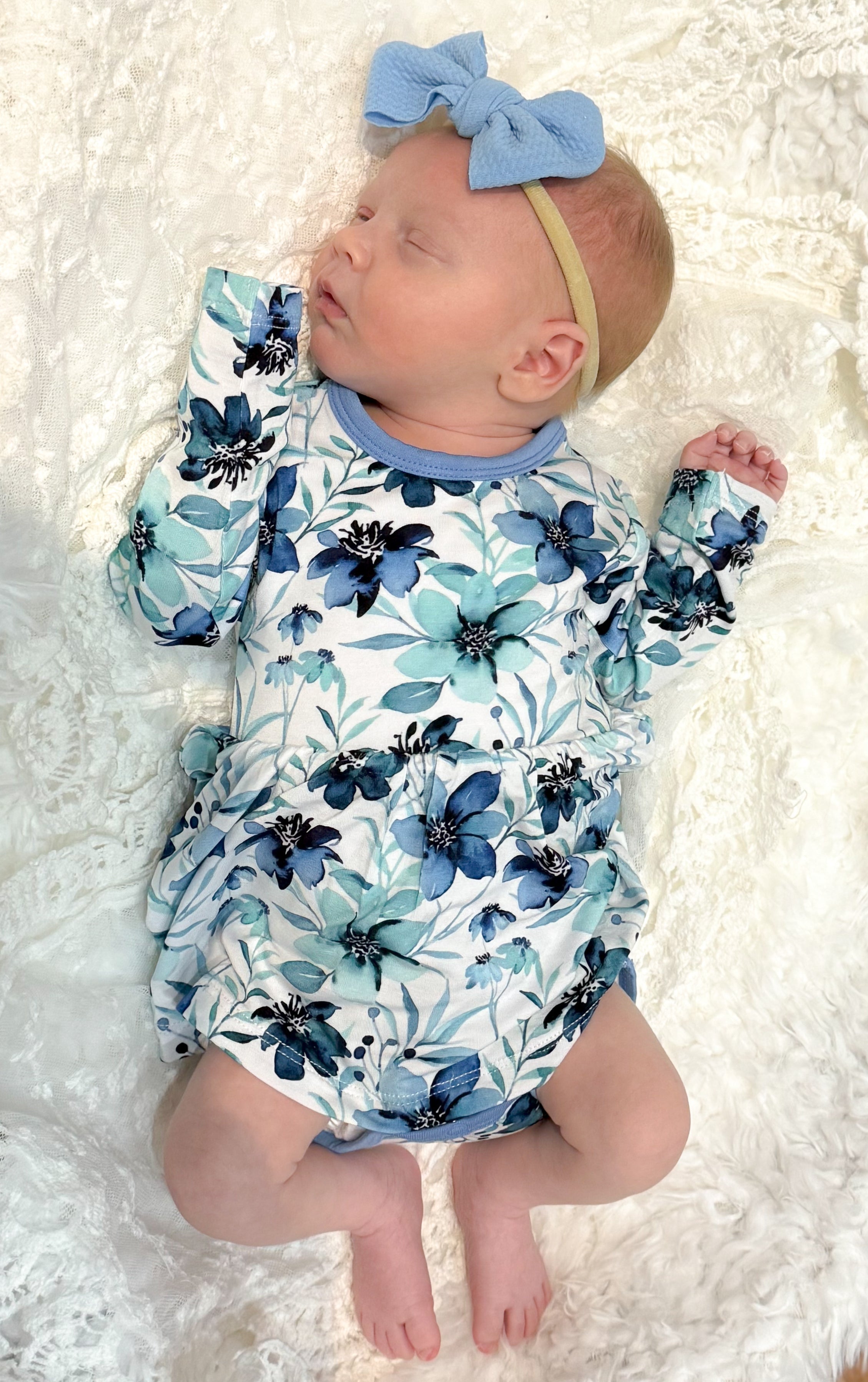 Azure Petals | Bamboo Baby Bodysuit Dress
