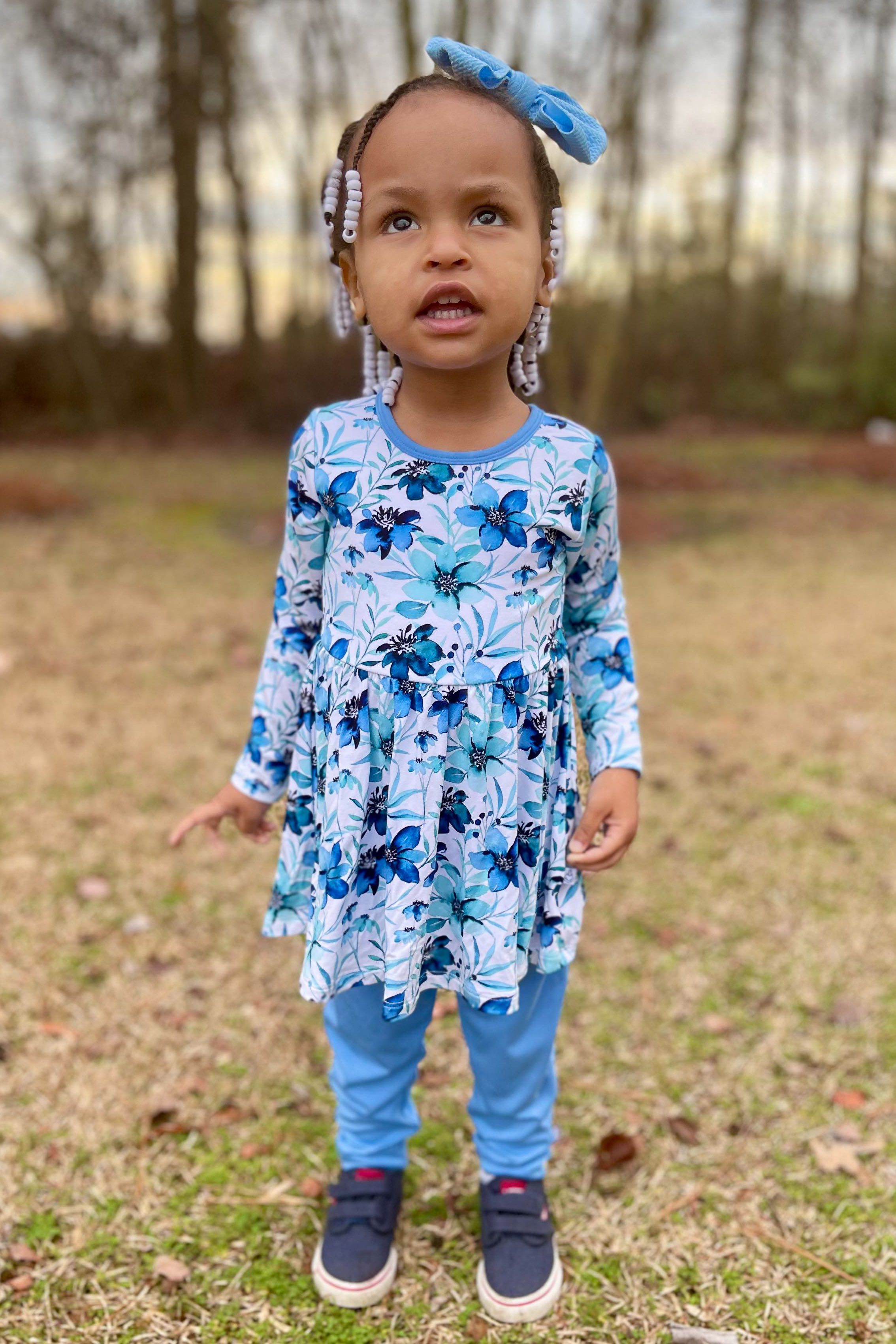 Azure Petals | Bamboo Baby Bodysuit Dress