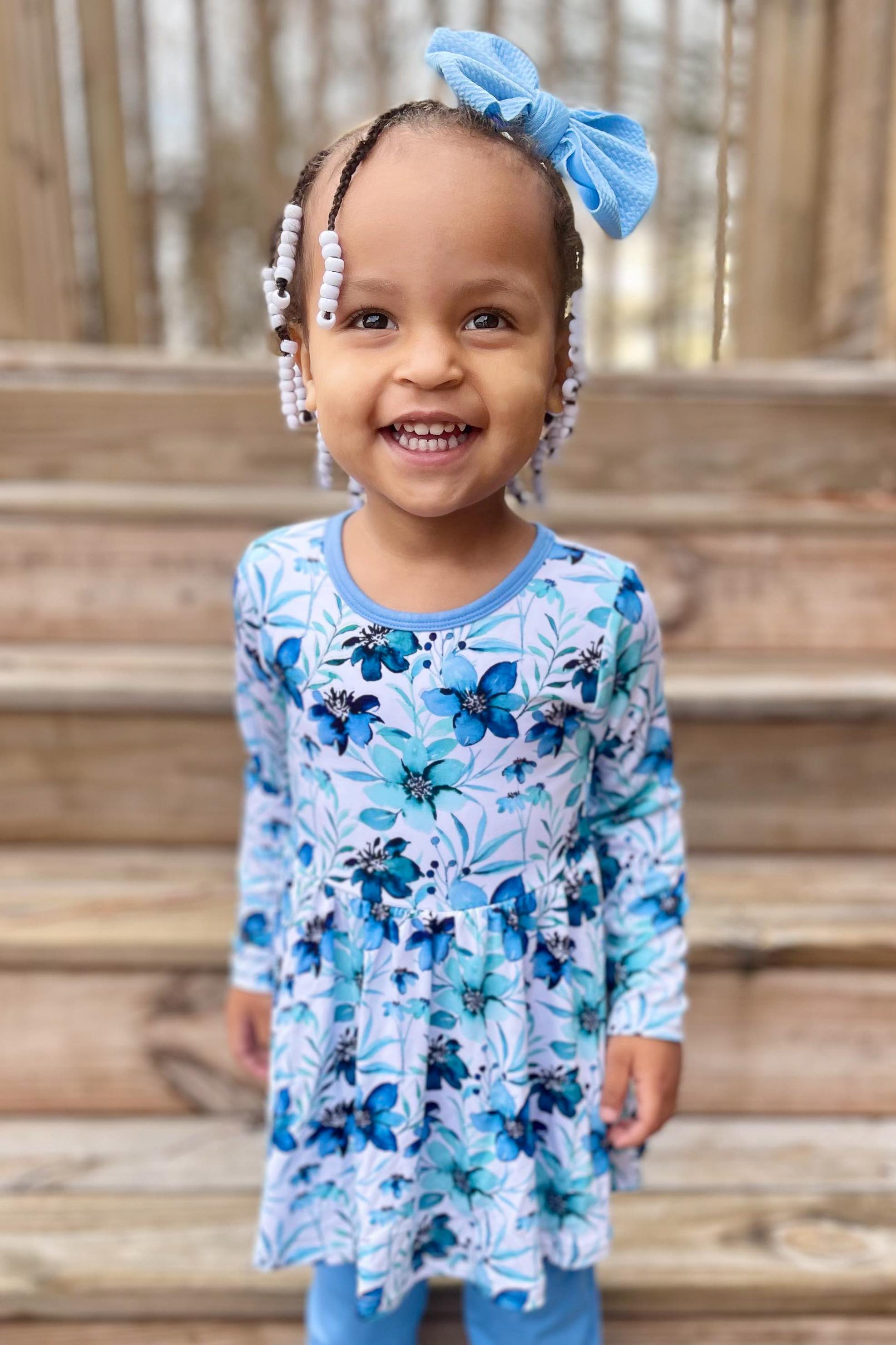 Azure Petals | Bamboo Baby Bodysuit Dress