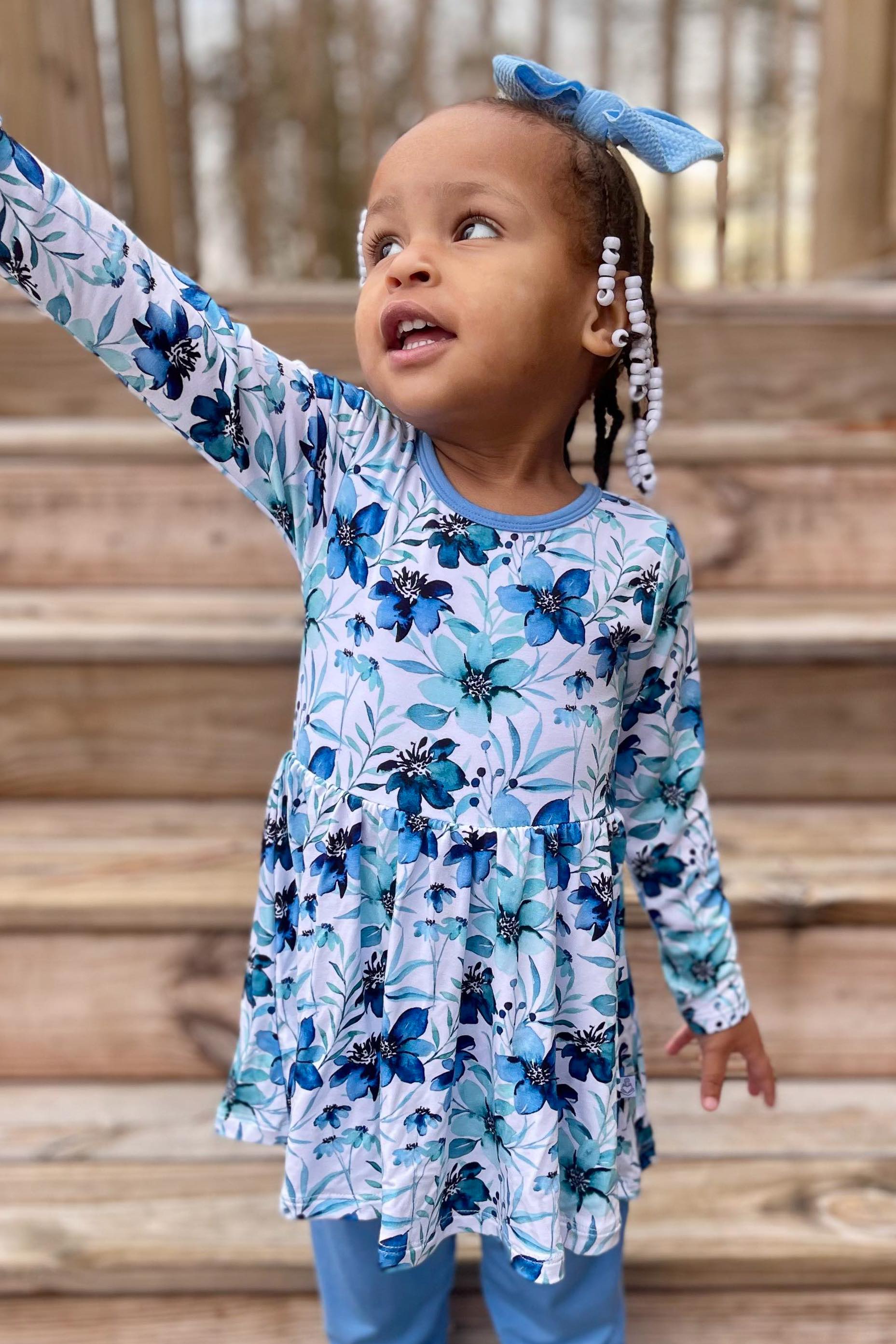 Azure Petals | Bamboo Baby Bodysuit Dress