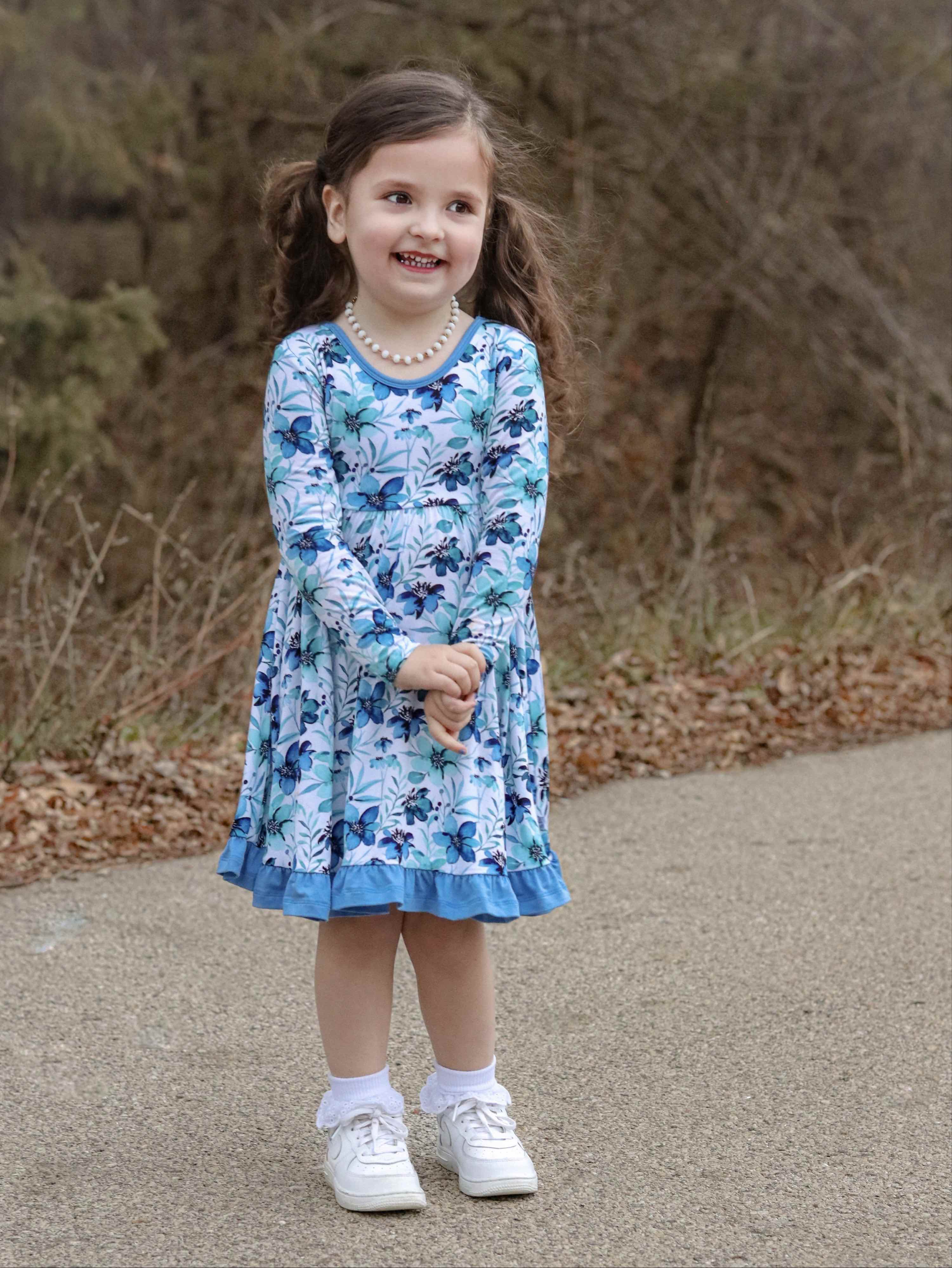 Azure Petals | Bamboo Ruffle Twirl Dress