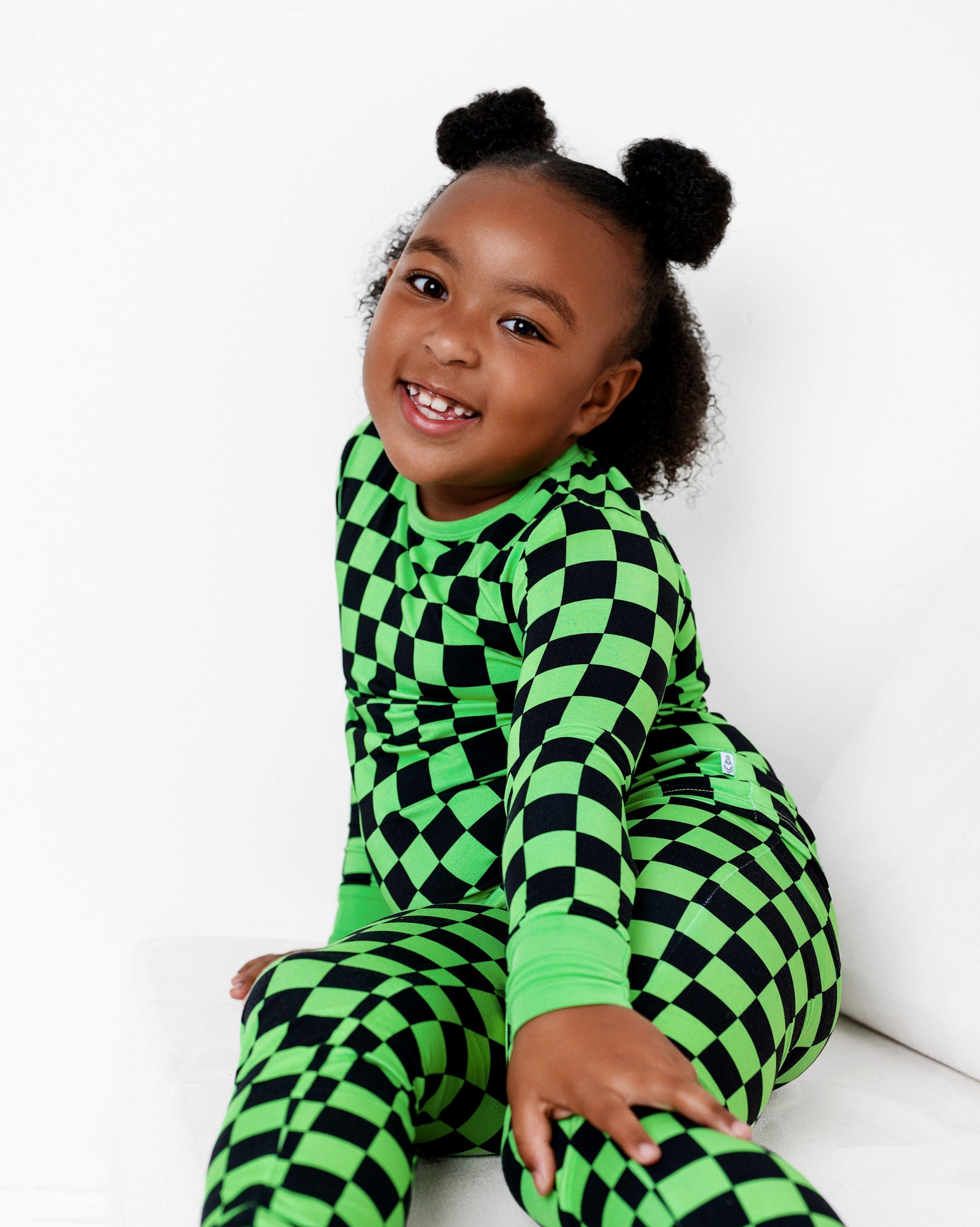 Toddler & Kids Pajamas – Green Black Checkers, Bamboo Long Sleeve ...