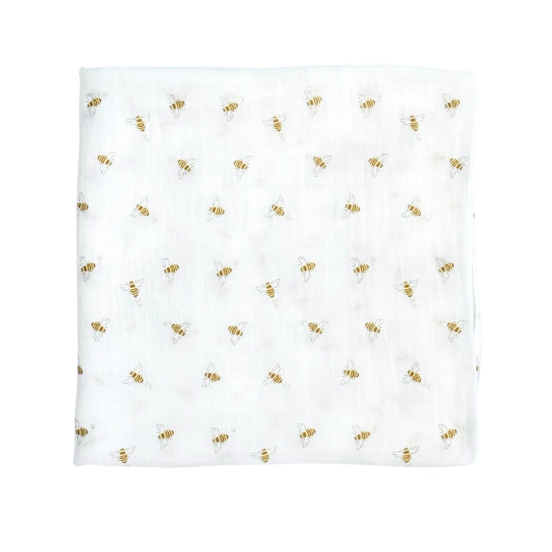 Bamboo Muslin Swaddle Blanket In Busy Bees
