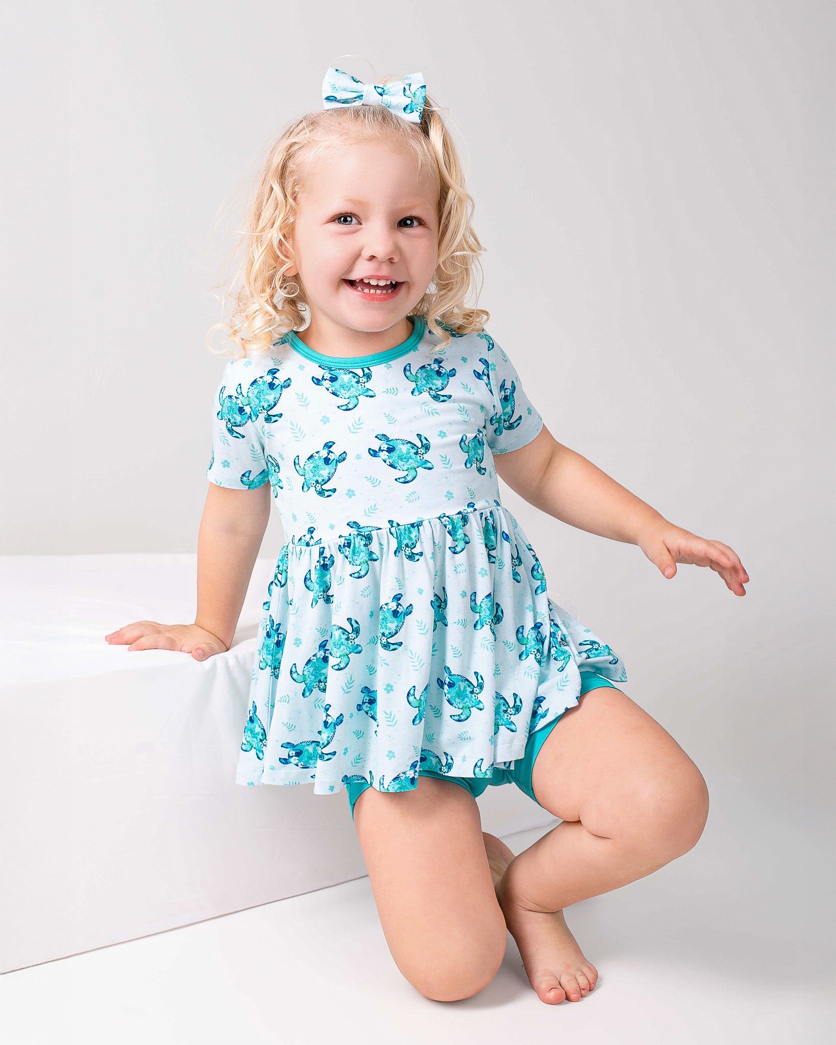 Sea Turtles | Bamboo Toddler & Girls Peplum Top & Shorts Set