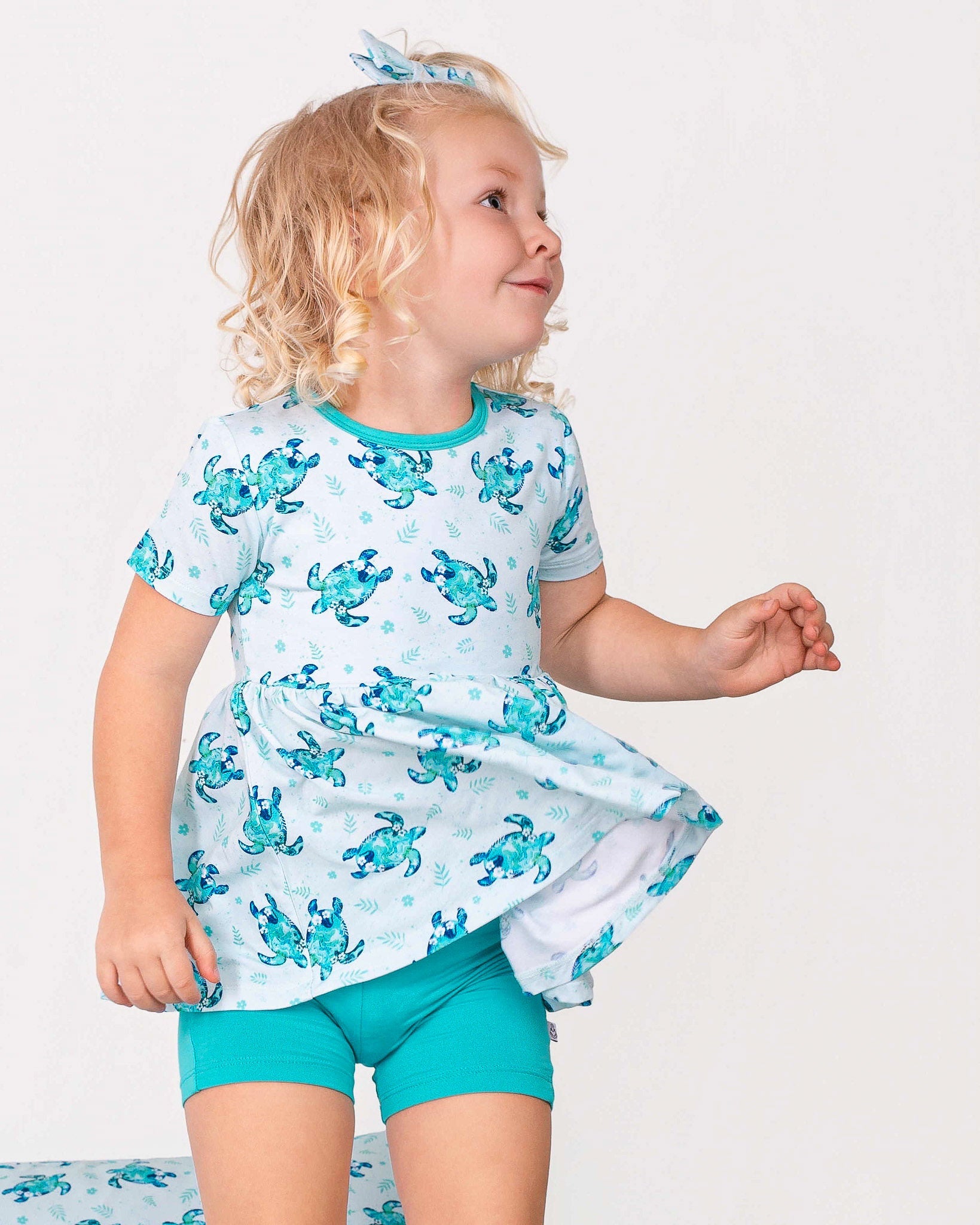 Sea Turtles | Bamboo Toddler & Girls Peplum Top & Shorts Set