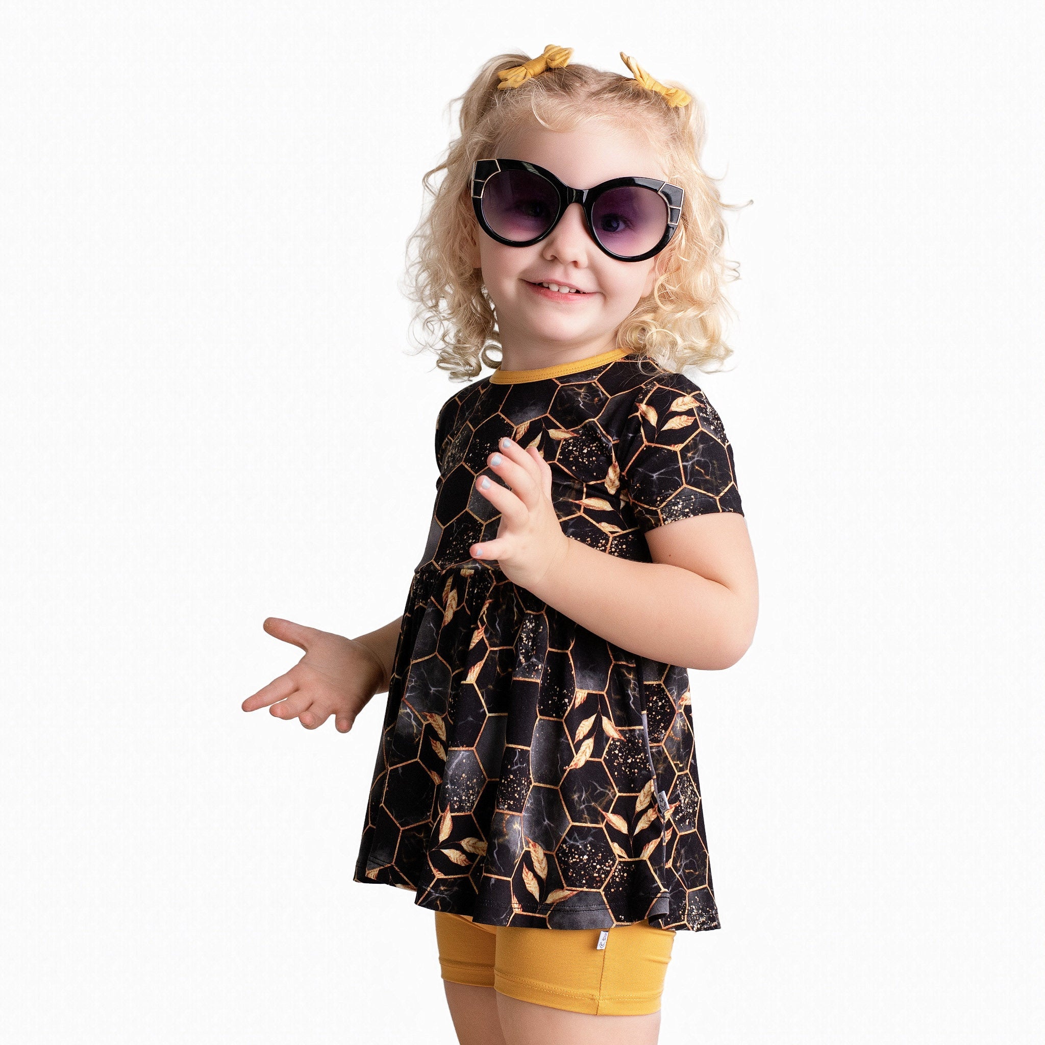 Midnight Honey | Bamboo Toddler & Girls Peplum Top & Shorts Set
