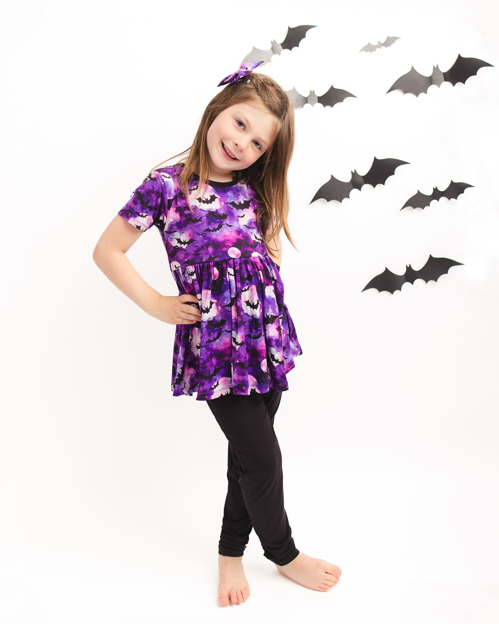 Halloween | Twilight Bats | Bamboo Toddler & Girls Peplum Top & Leggings Set