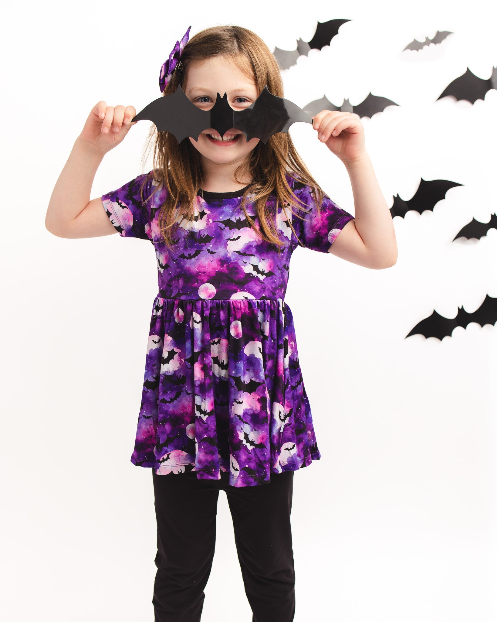 Halloween | Twilight Bats | Bamboo Toddler & Girls Peplum Top & Leggings Set