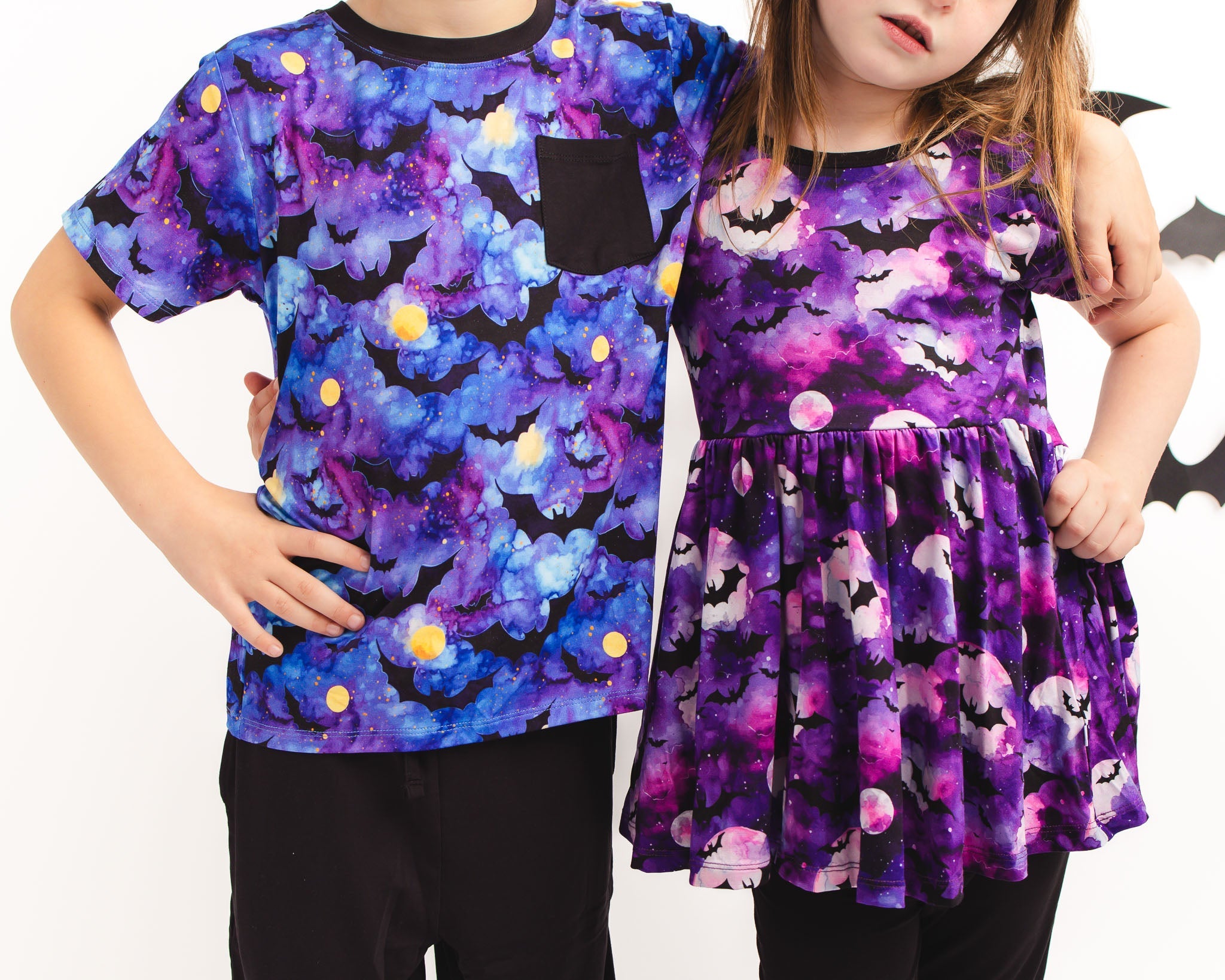Halloween | Twilight Bats | Bamboo Toddler & Girls Peplum Top & Leggings Set