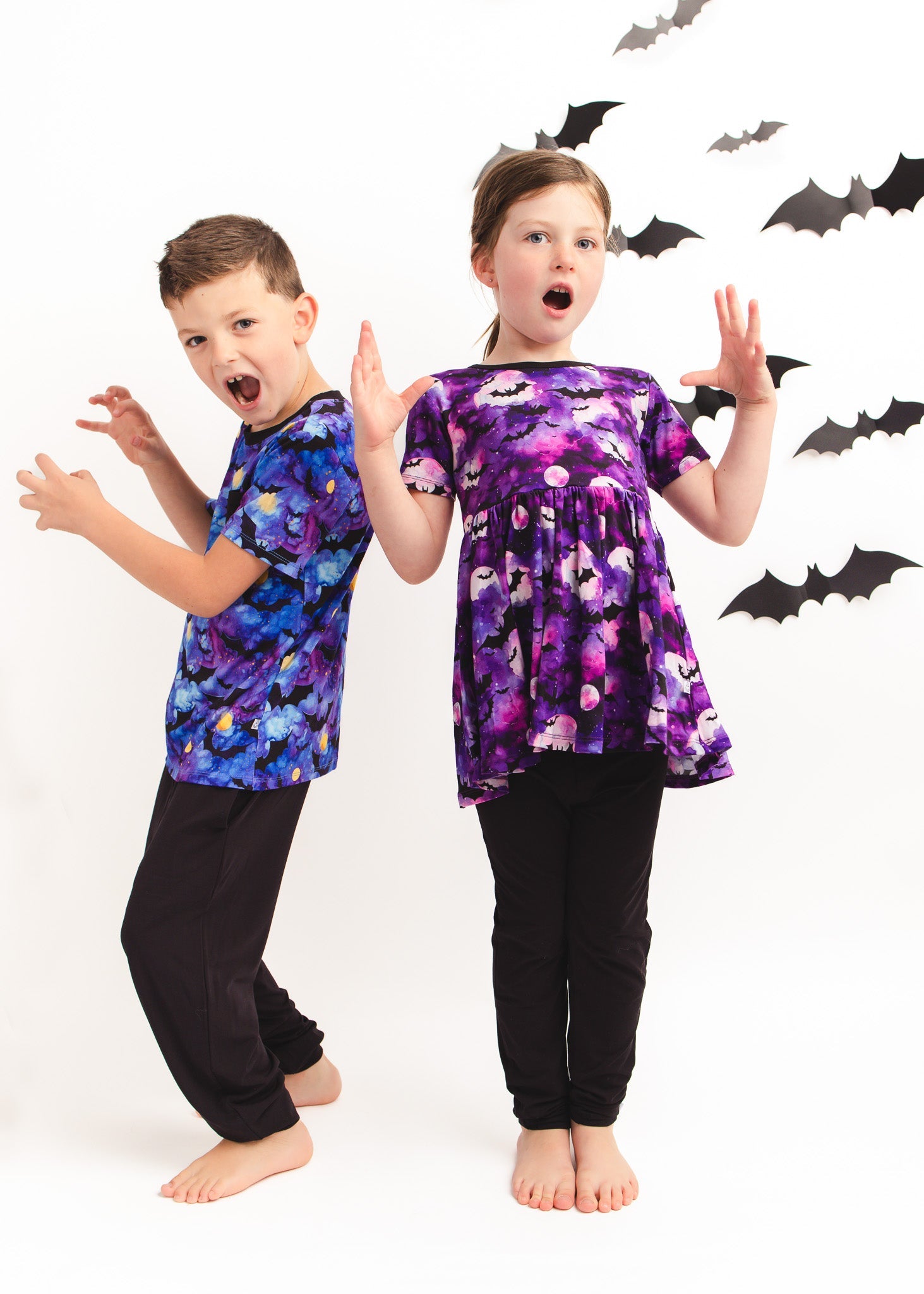 Halloween | Twilight Bats | Bamboo Toddler & Girls Peplum Top & Leggings Set