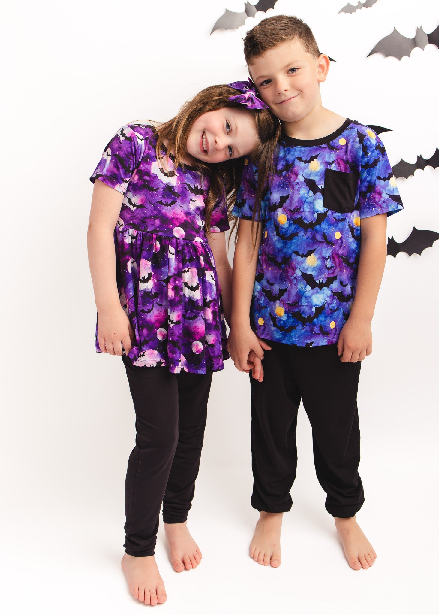Halloween | Twilight Bats | Bamboo Toddler & Girls Peplum Top & Leggings Set