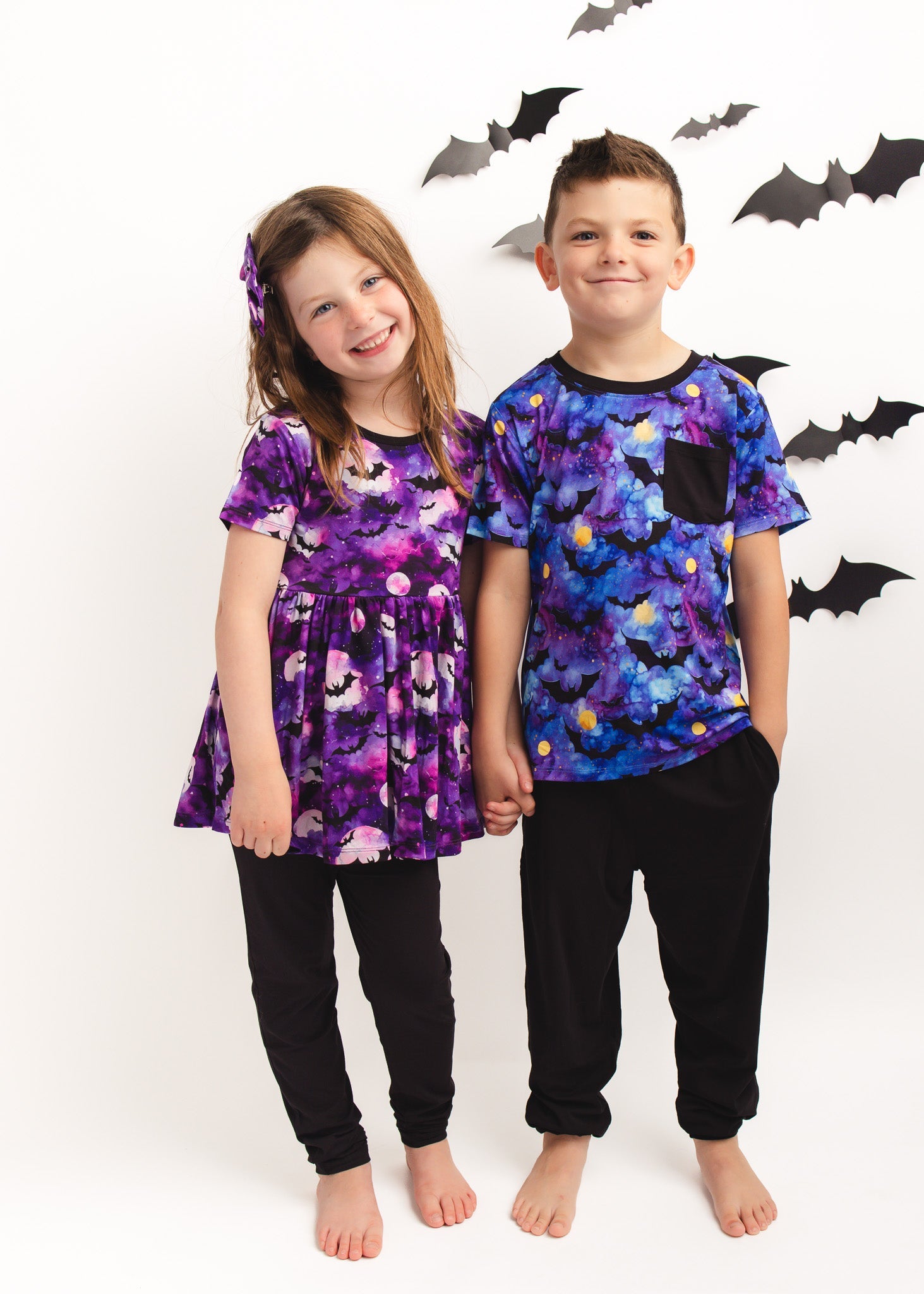 Halloween | Twilight Bats | Bamboo Toddler & Girls Peplum Top & Leggings Set