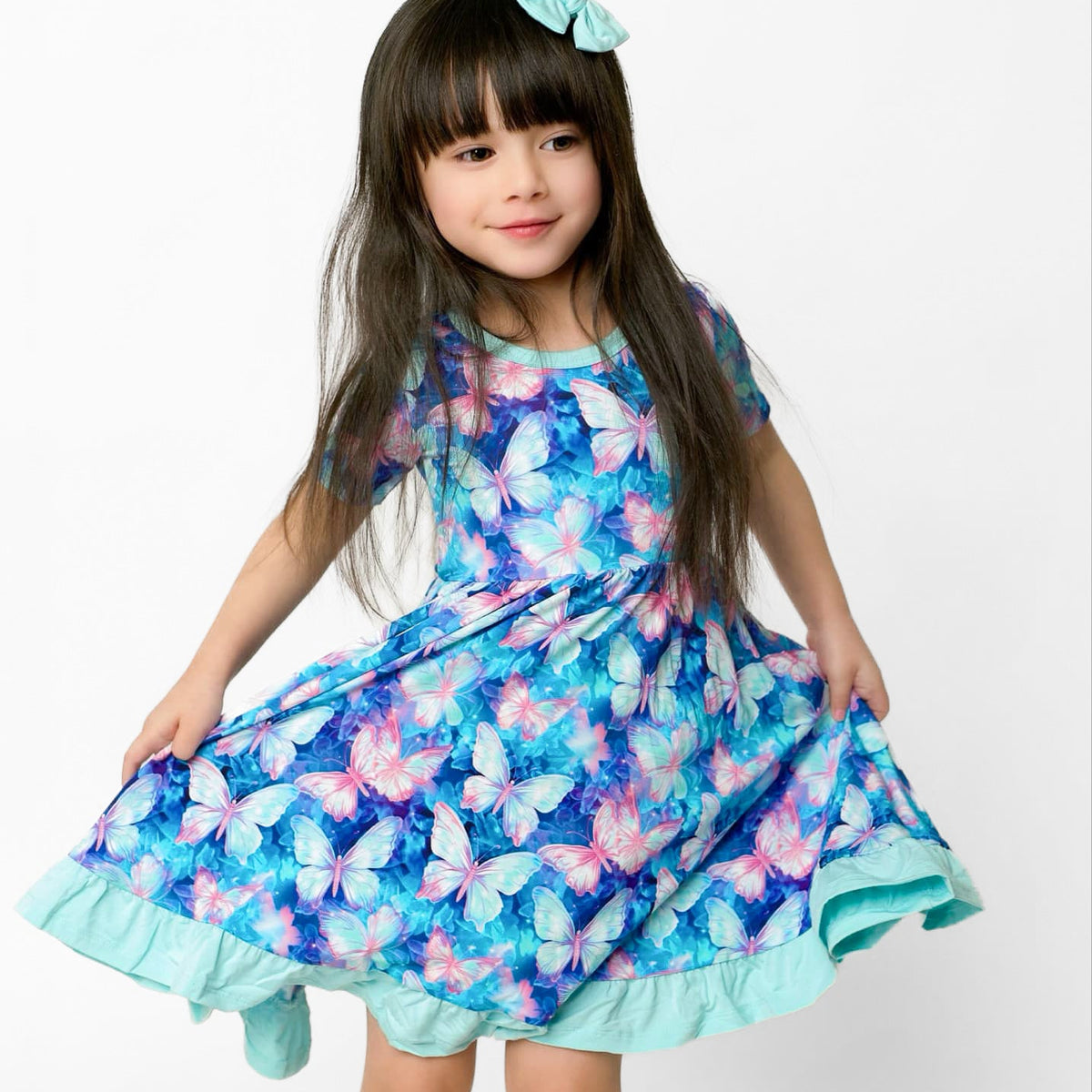 Bamboo Dress for Girl, Toddler, Children & Kids | Electric Butterflies 2T Bamboo Dress for Girl, Toddler, Children & Kids | Electric Butterflies 2T