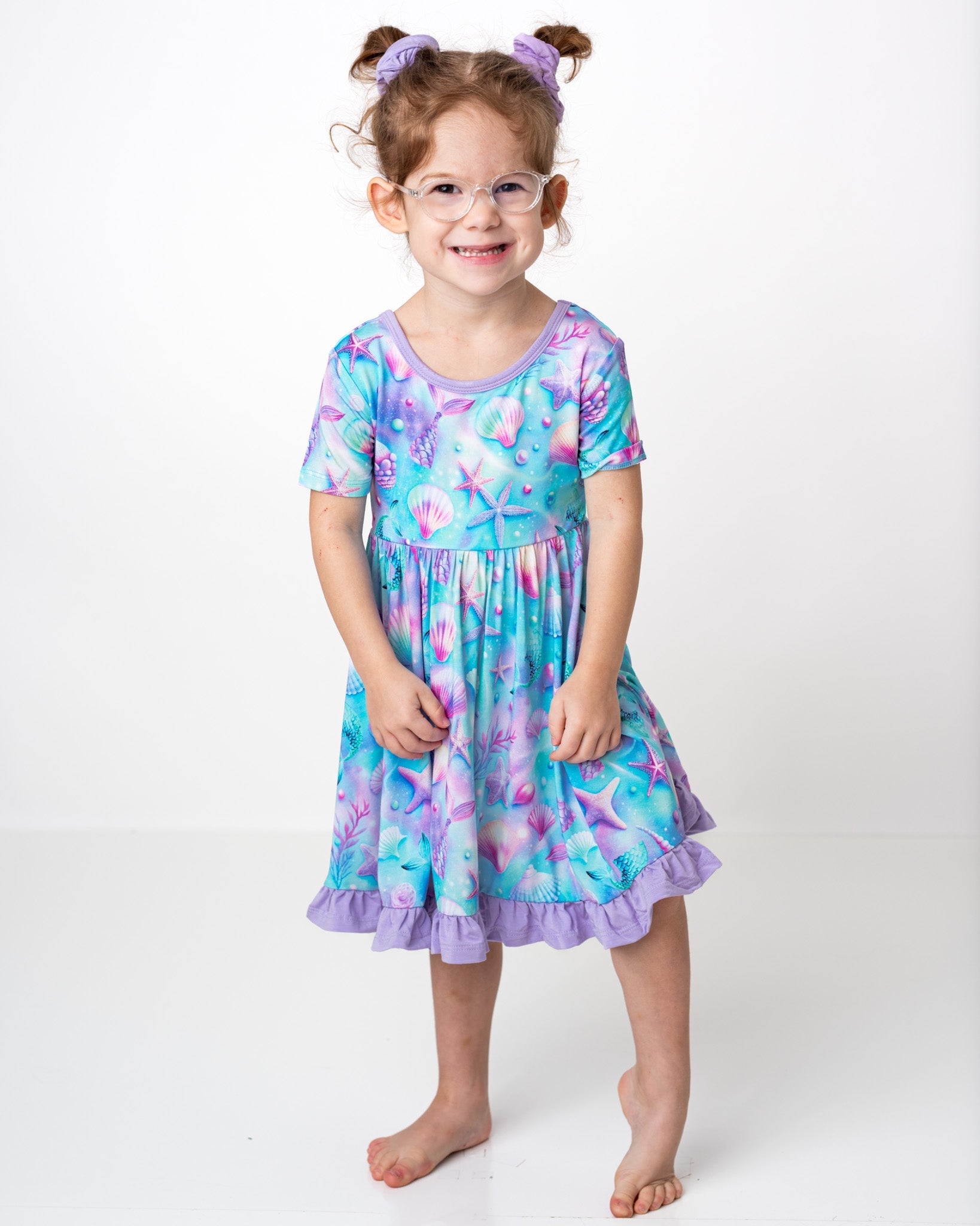 Magical Mermaid Shells | Toddler & Girls Bamboo Ruffle Twirl Dress & Shorts