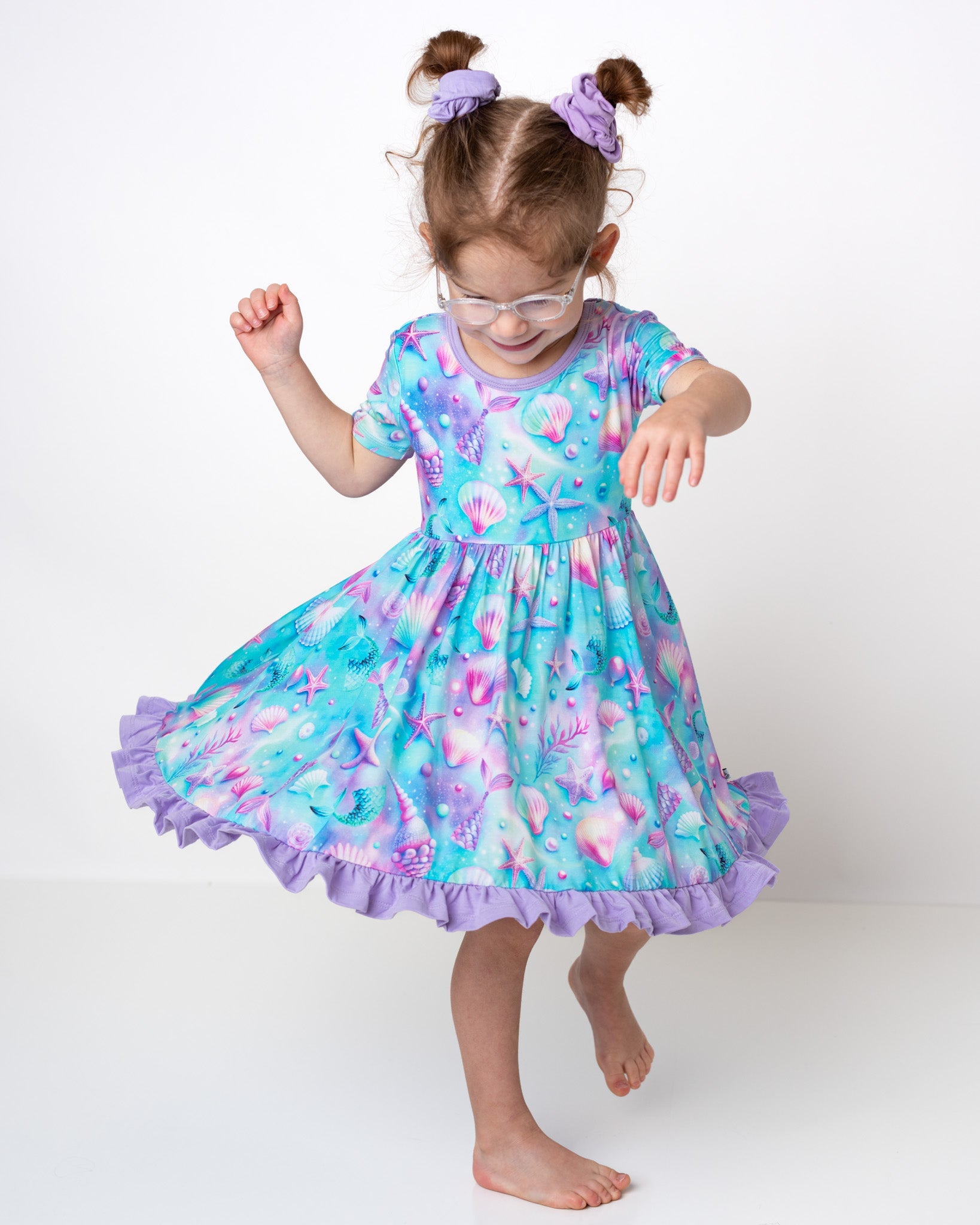 Magical Mermaid Shells | Toddler & Girls Bamboo Ruffle Twirl Dress & Shorts
