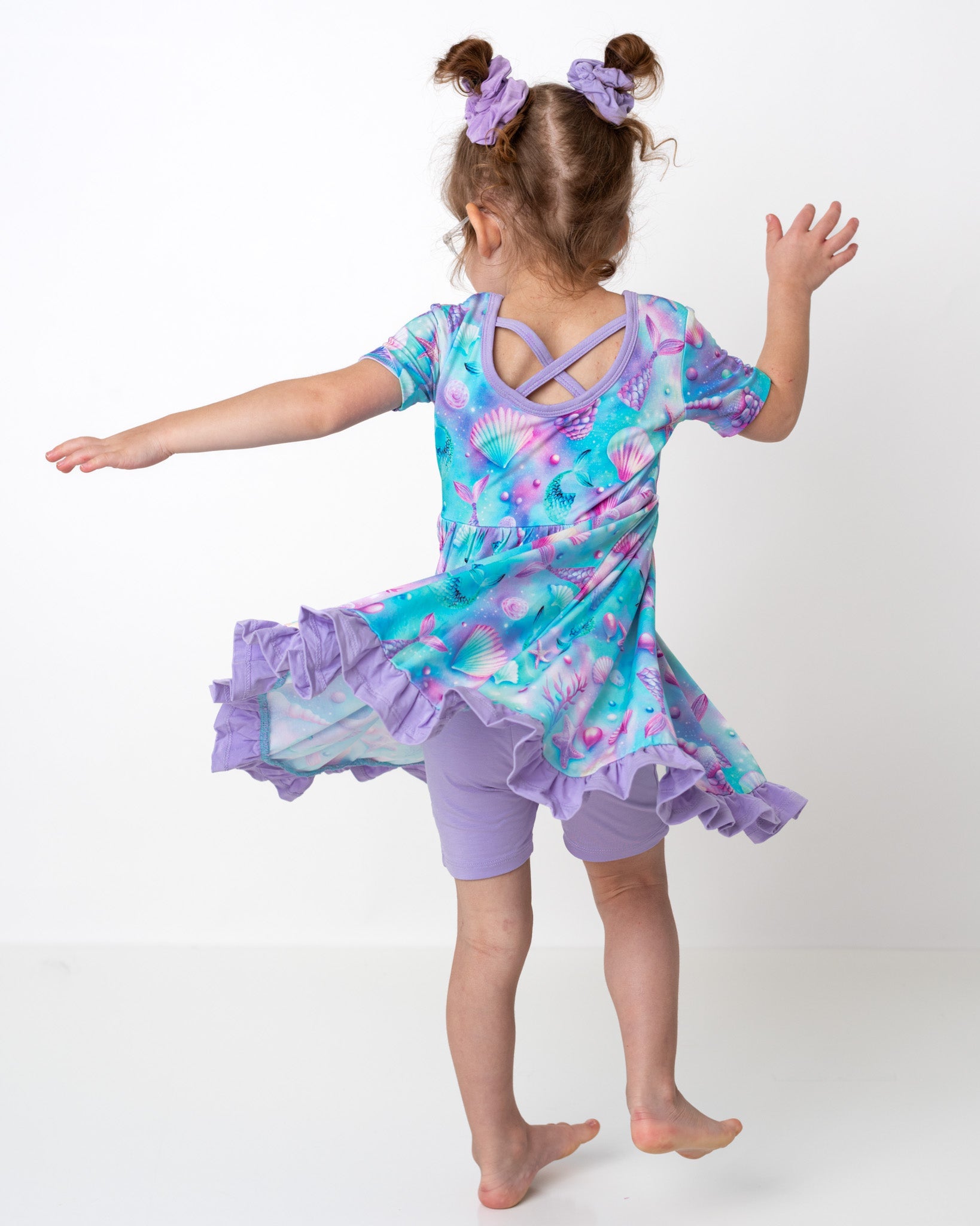 Magical Mermaid Shells | Toddler & Girls Bamboo Ruffle Twirl Dress & Shorts