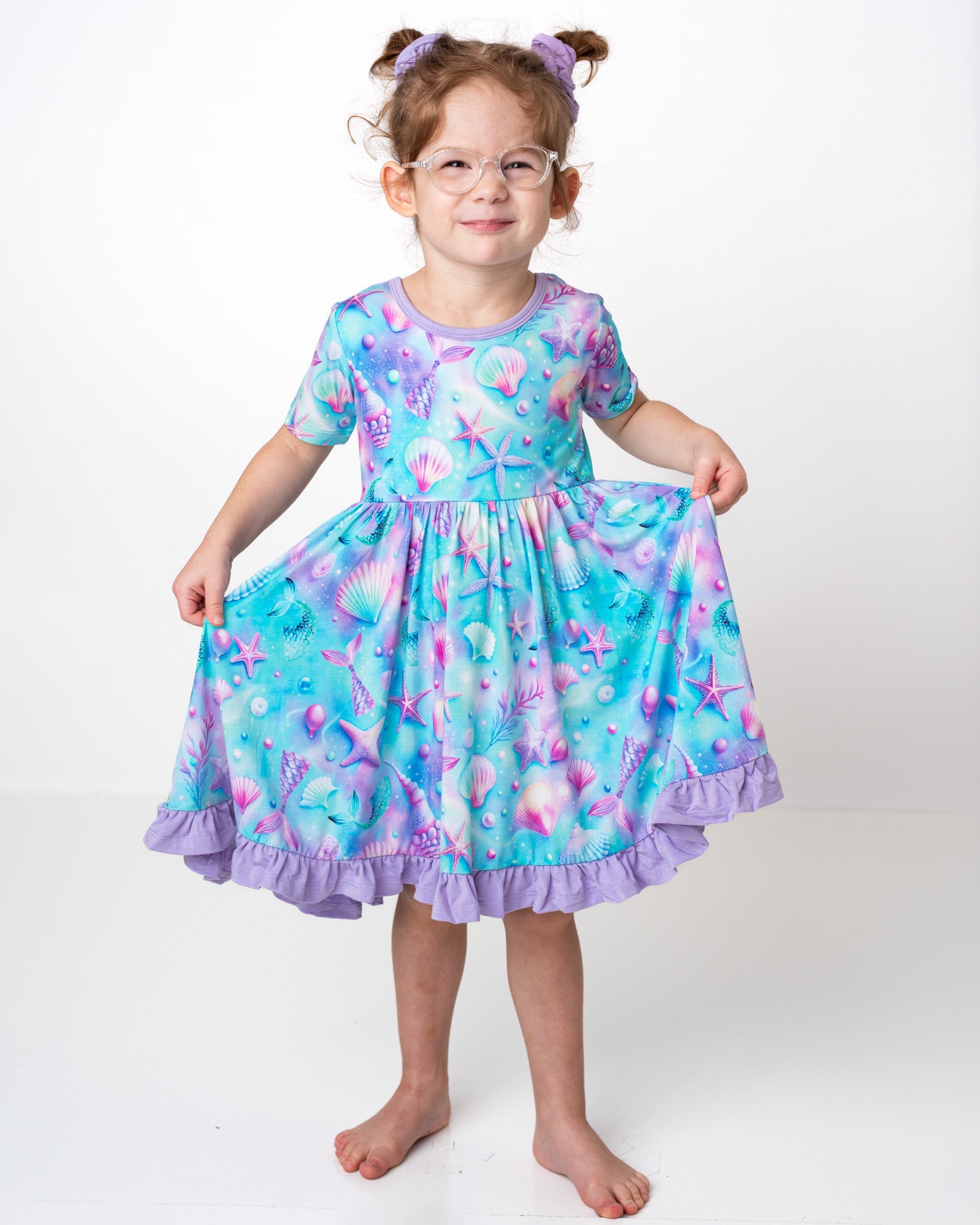 Magical Mermaid Shells | Toddler & Girls Bamboo Ruffle Twirl Dress & Shorts