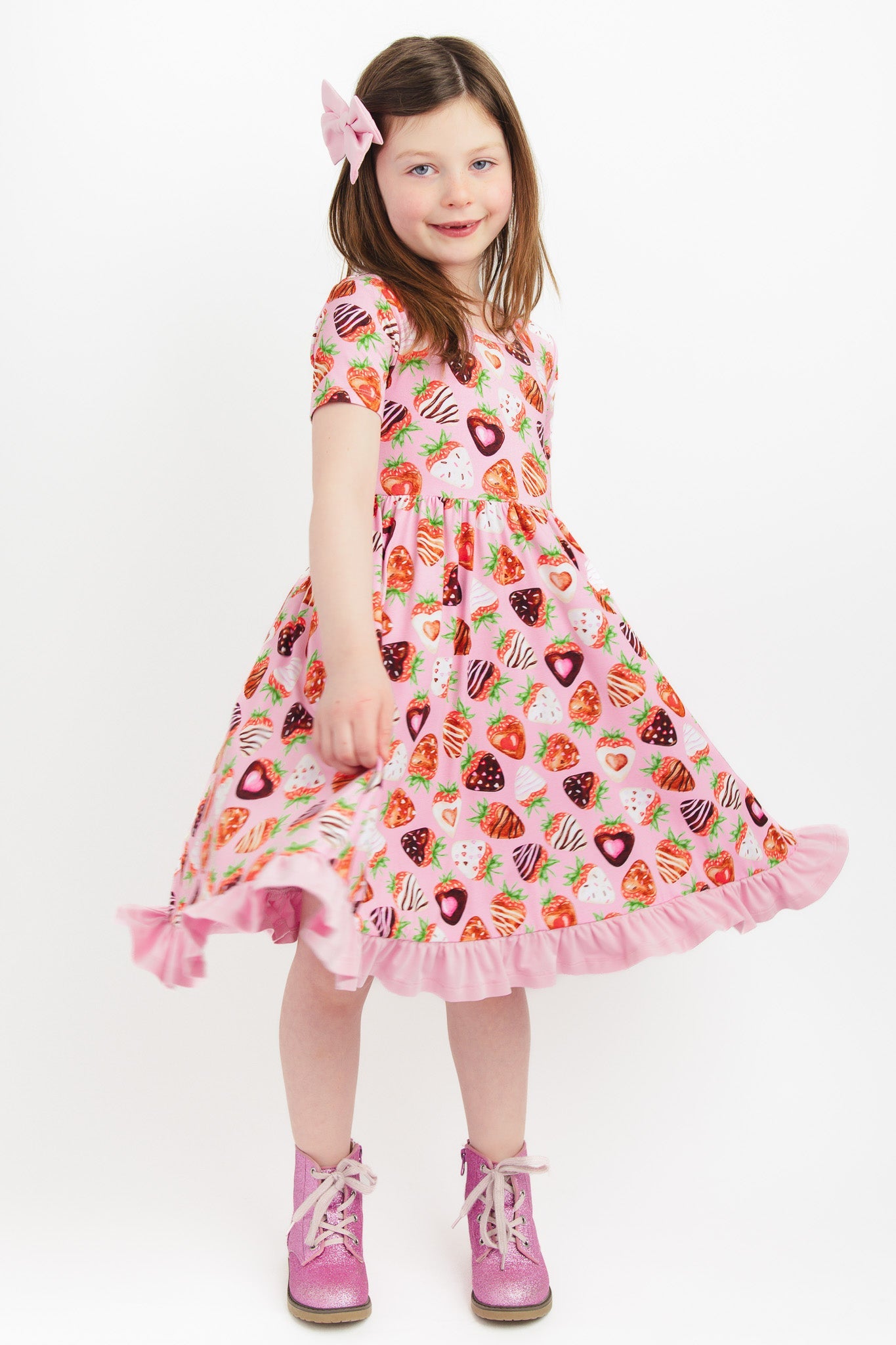 Sweet Strawberries | Bamboo Ruffle Twirl Dress