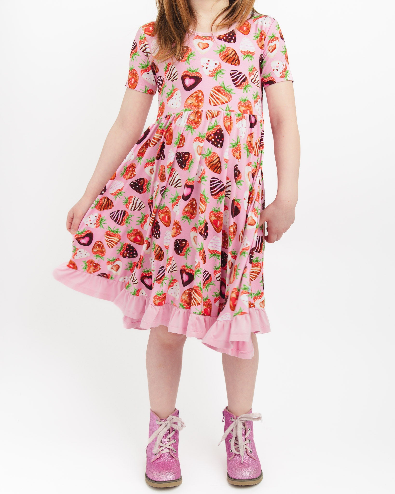 Sweet Strawberries | Bamboo Ruffle Twirl Dress