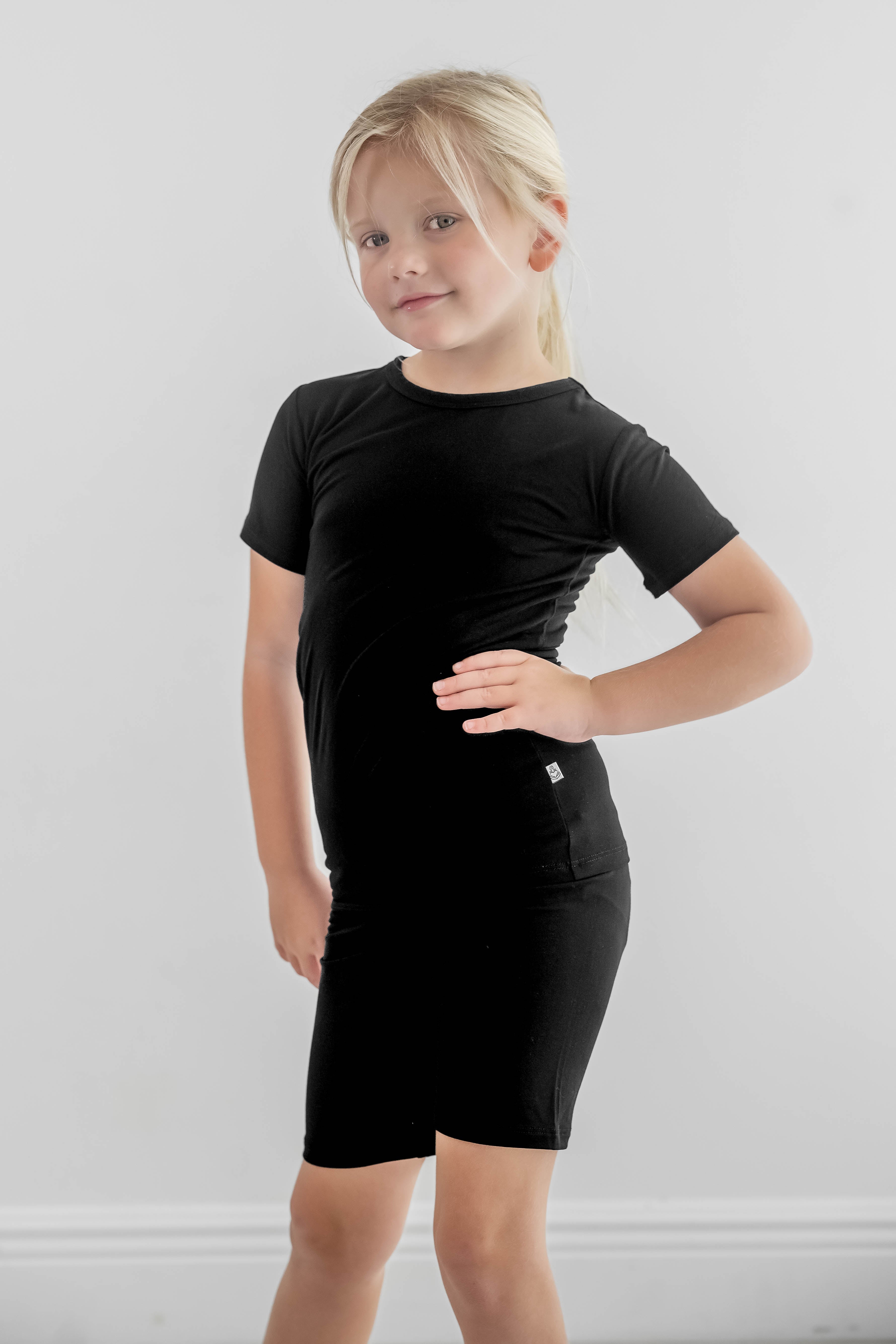 Black | Two-piece Bamboo Short Sleeve Toddler & Kids Apparel Set