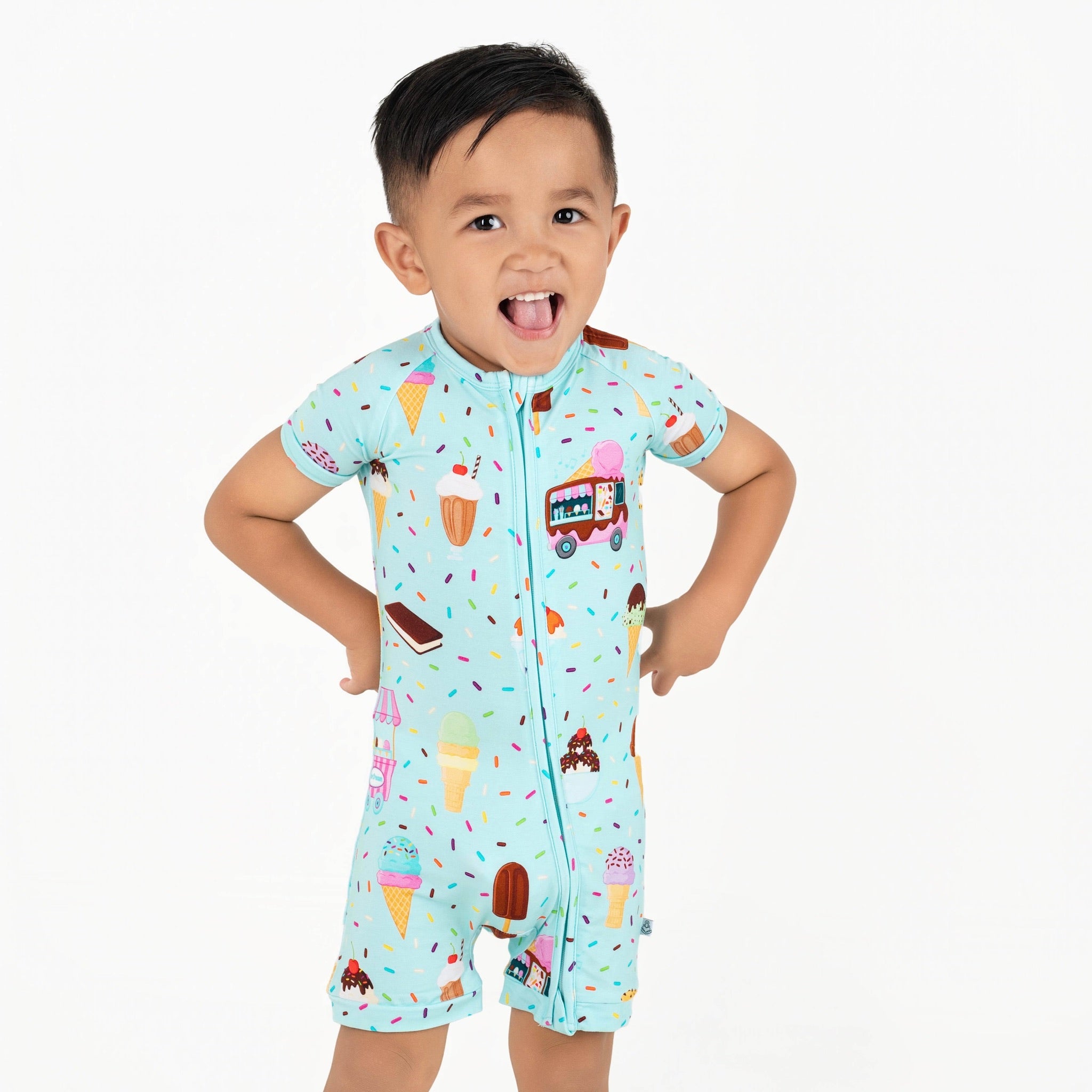 Cotton Candy Ice Cream | Bamboo Shorty Zipper Romper - Baby, Infant & Toddler