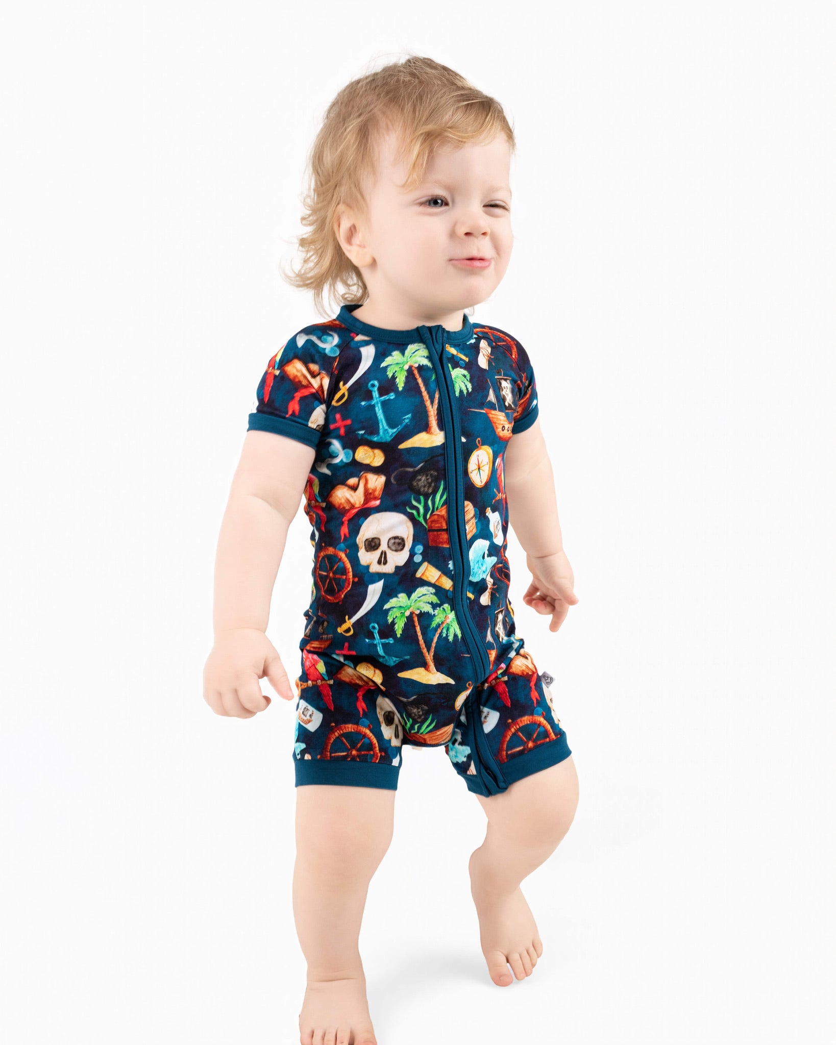Ahoy Matey | Bamboo Shorty Zipper Romper - Baby, Infant & Toddler
