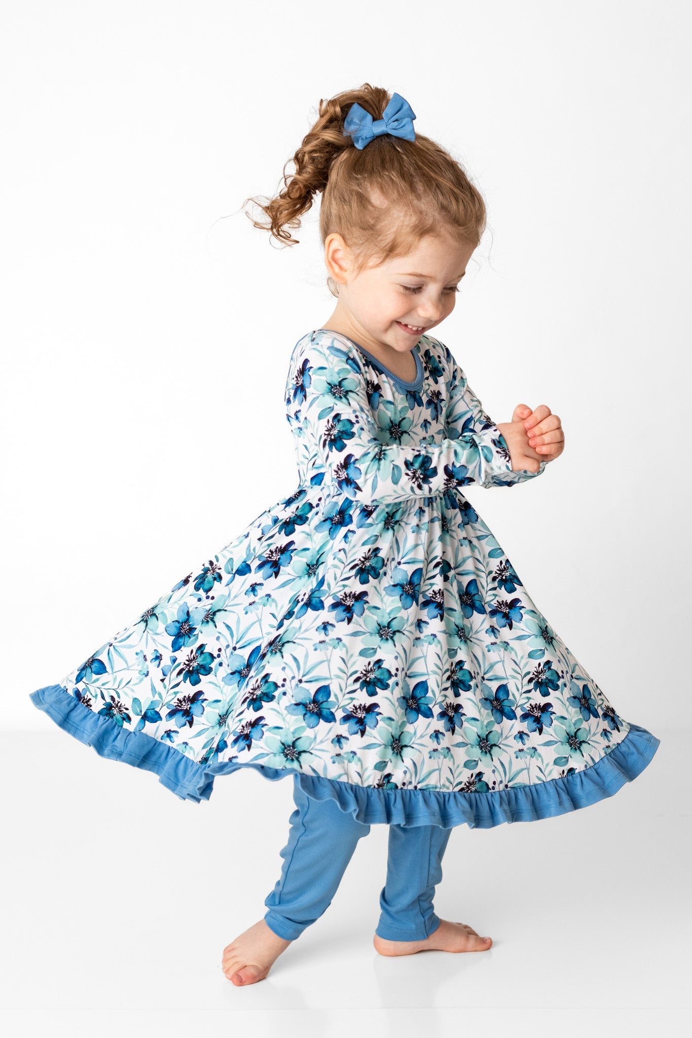 Azure Petals | Bamboo Ruffle Twirl Dress