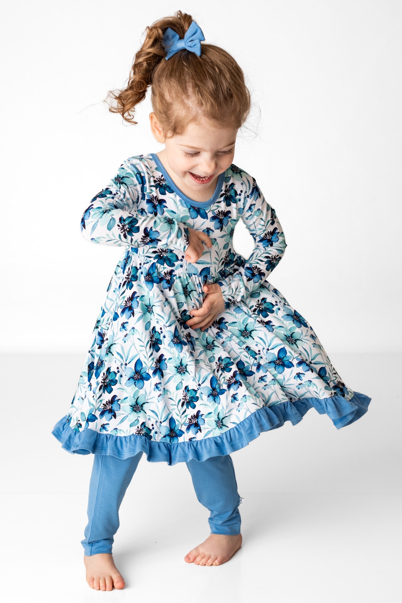 Azure Petals | Bamboo Ruffle Twirl Dress