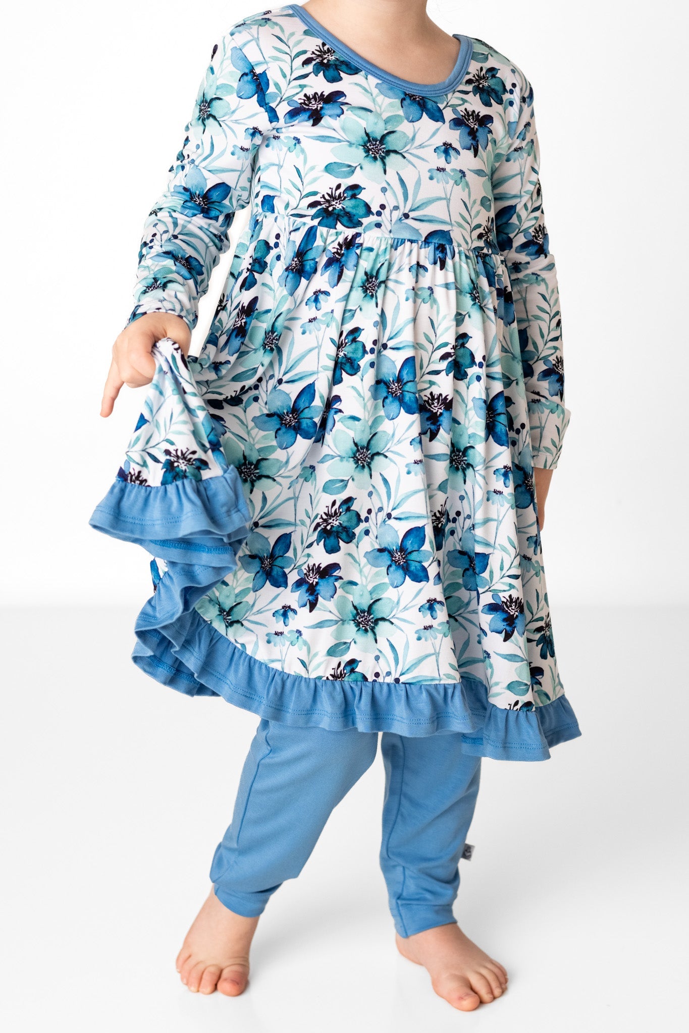 Azure Petals | Bamboo Ruffle Twirl Dress