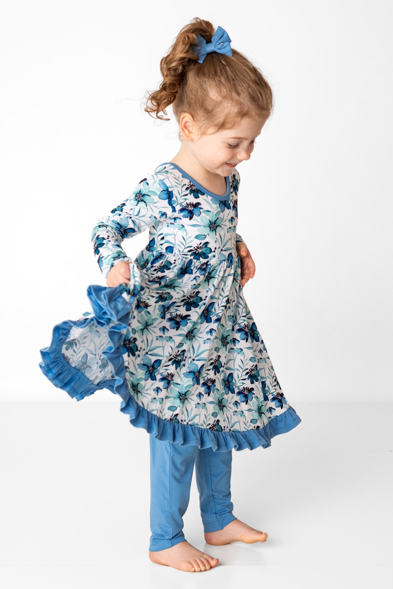 Azure Petals | Bamboo Ruffle Twirl Dress