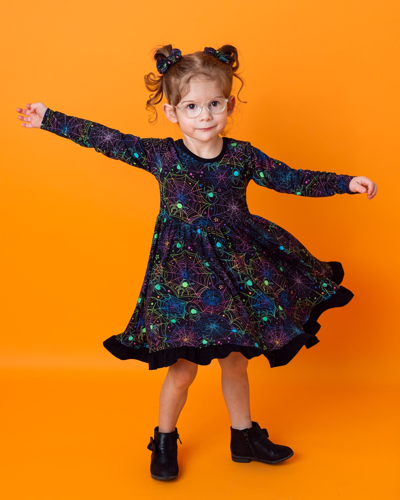Halloween | Spooky Webs | Toddler & Girls Bamboo Ruffle Twirl Dress
