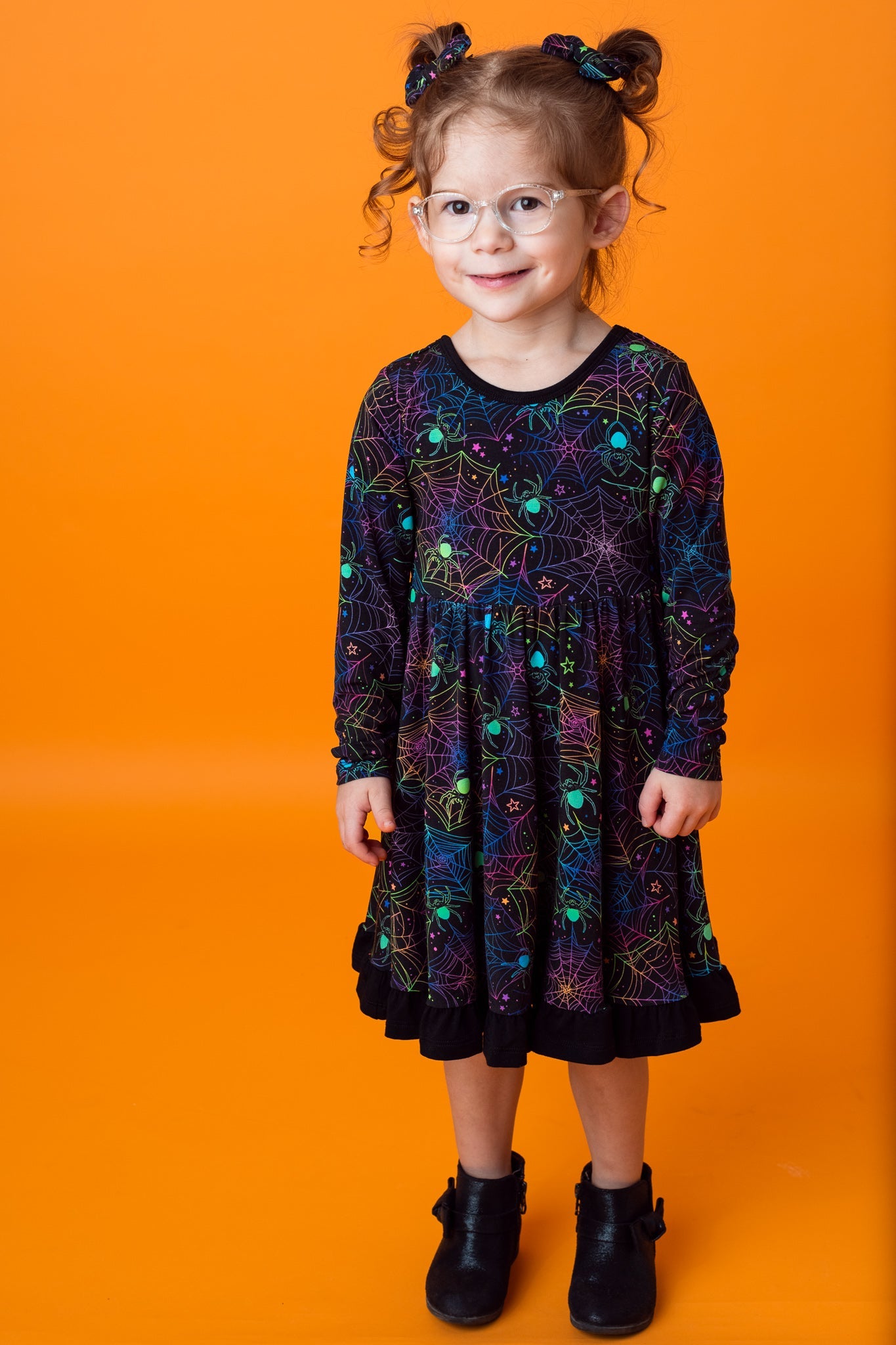 Halloween | Spooky Webs | Toddler & Girls Bamboo Ruffle Twirl Dress