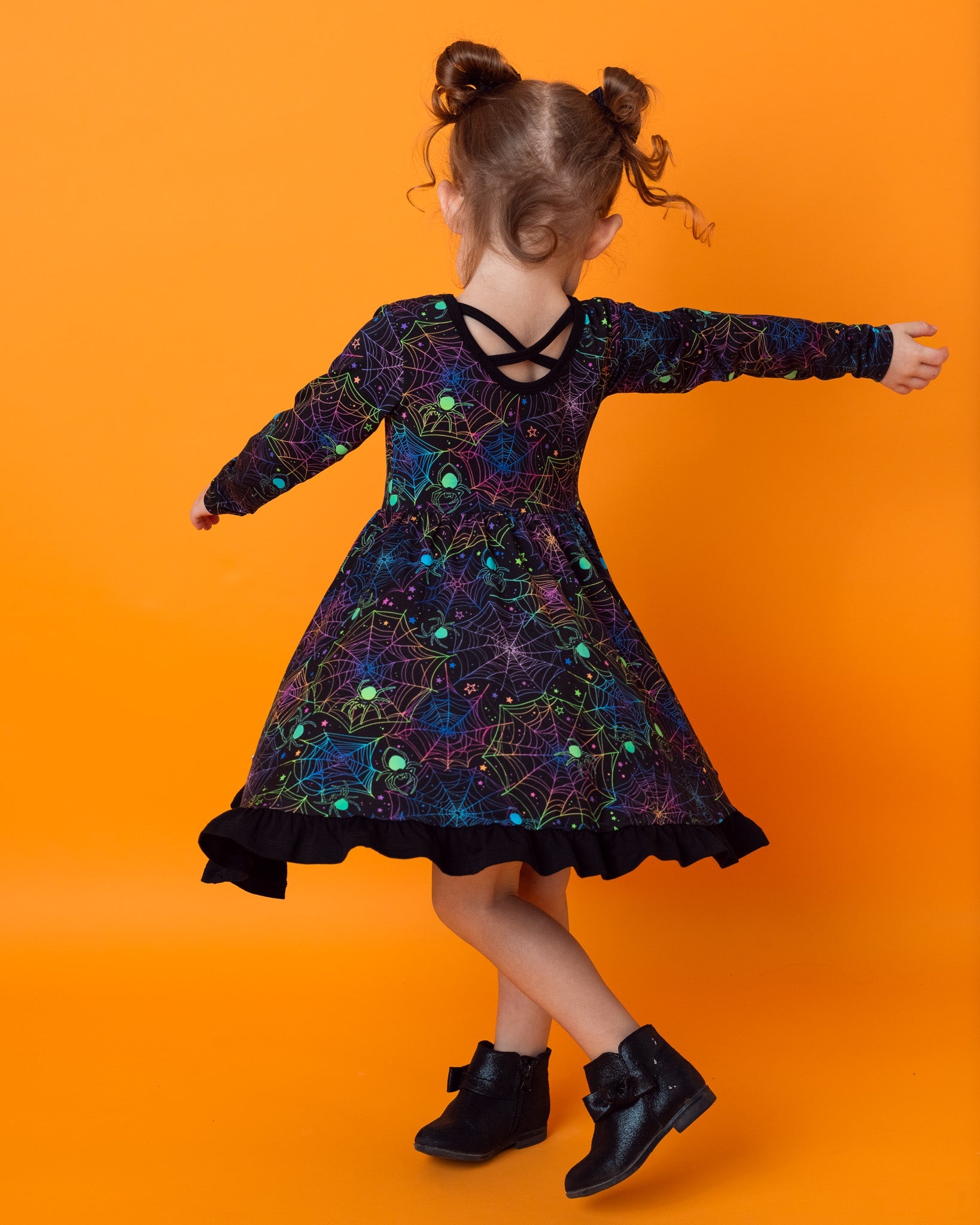 Halloween | Spooky Webs | Toddler & Girls Bamboo Ruffle Twirl Dress