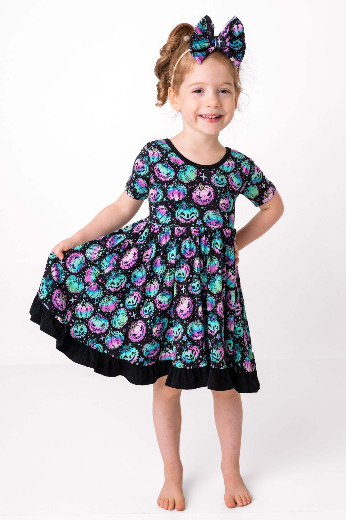 Halloween | Starlight Pumpkins | Toddler & Girls Bamboo Ruffle Twirl Dress