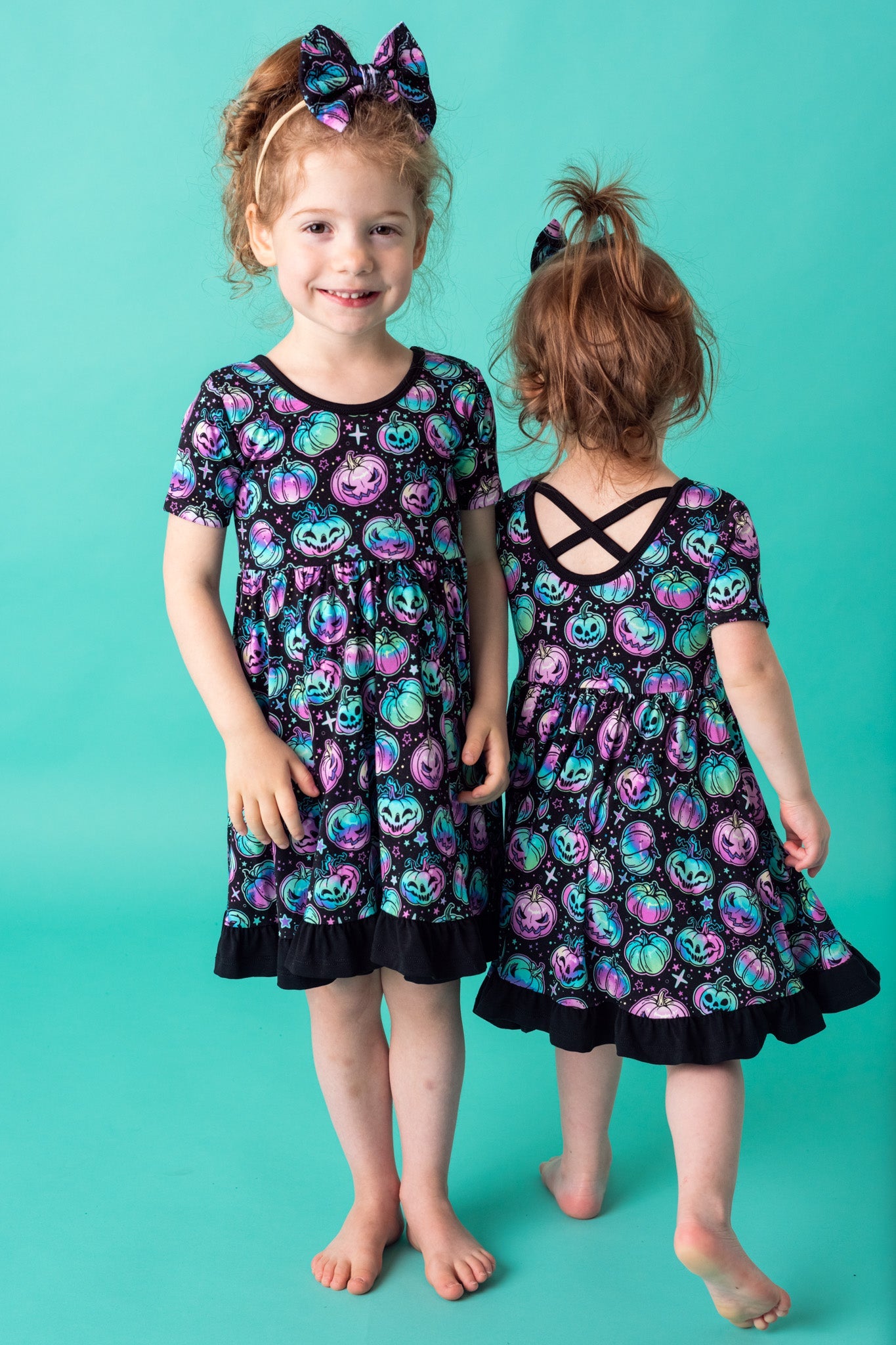 Halloween | Starlight Pumpkins | Toddler & Girls Bamboo Ruffle Twirl Dress