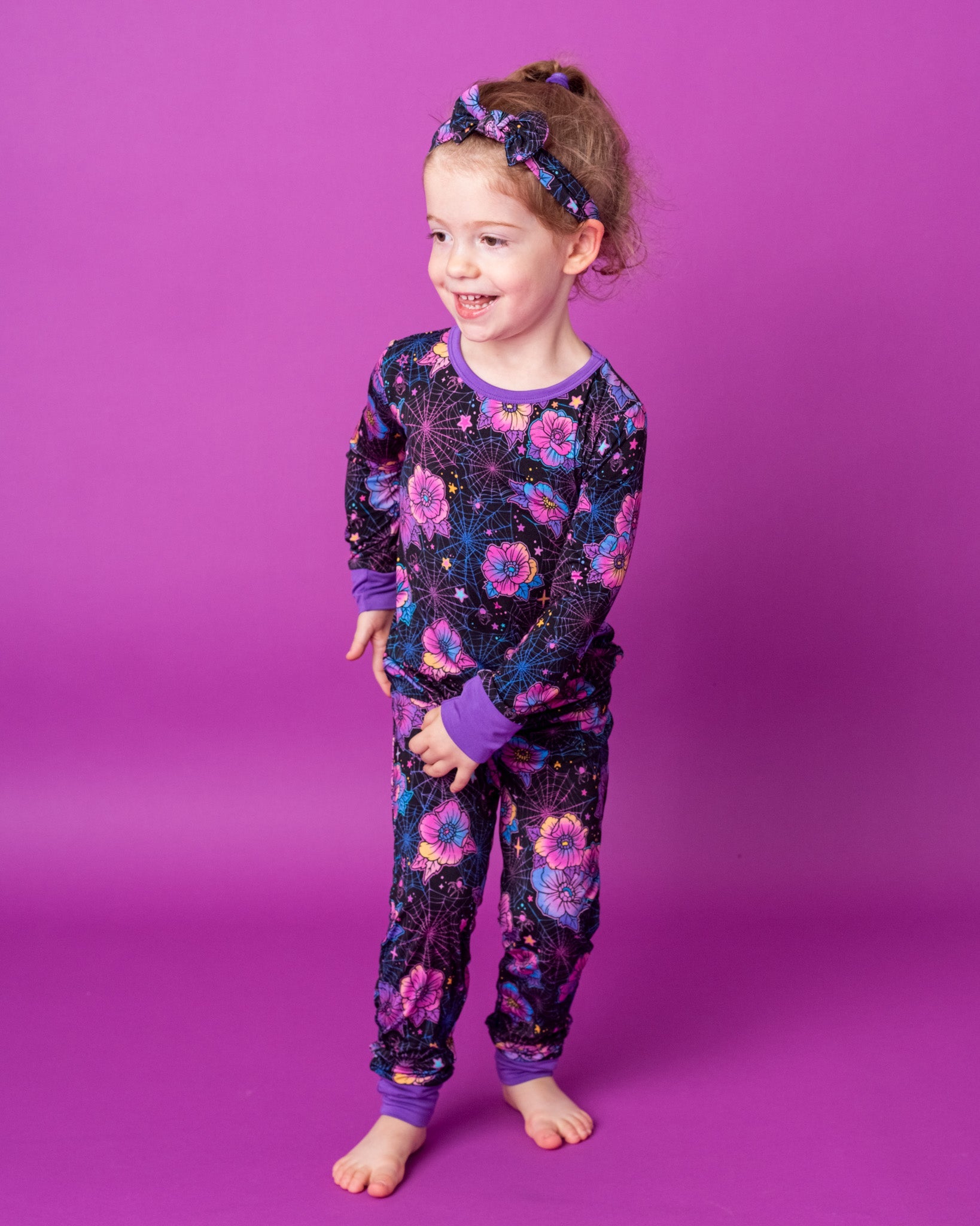 Halloween | Violet Webs | Two-piece Bamboo Long Sleeve Toddler & Kids Pajamas