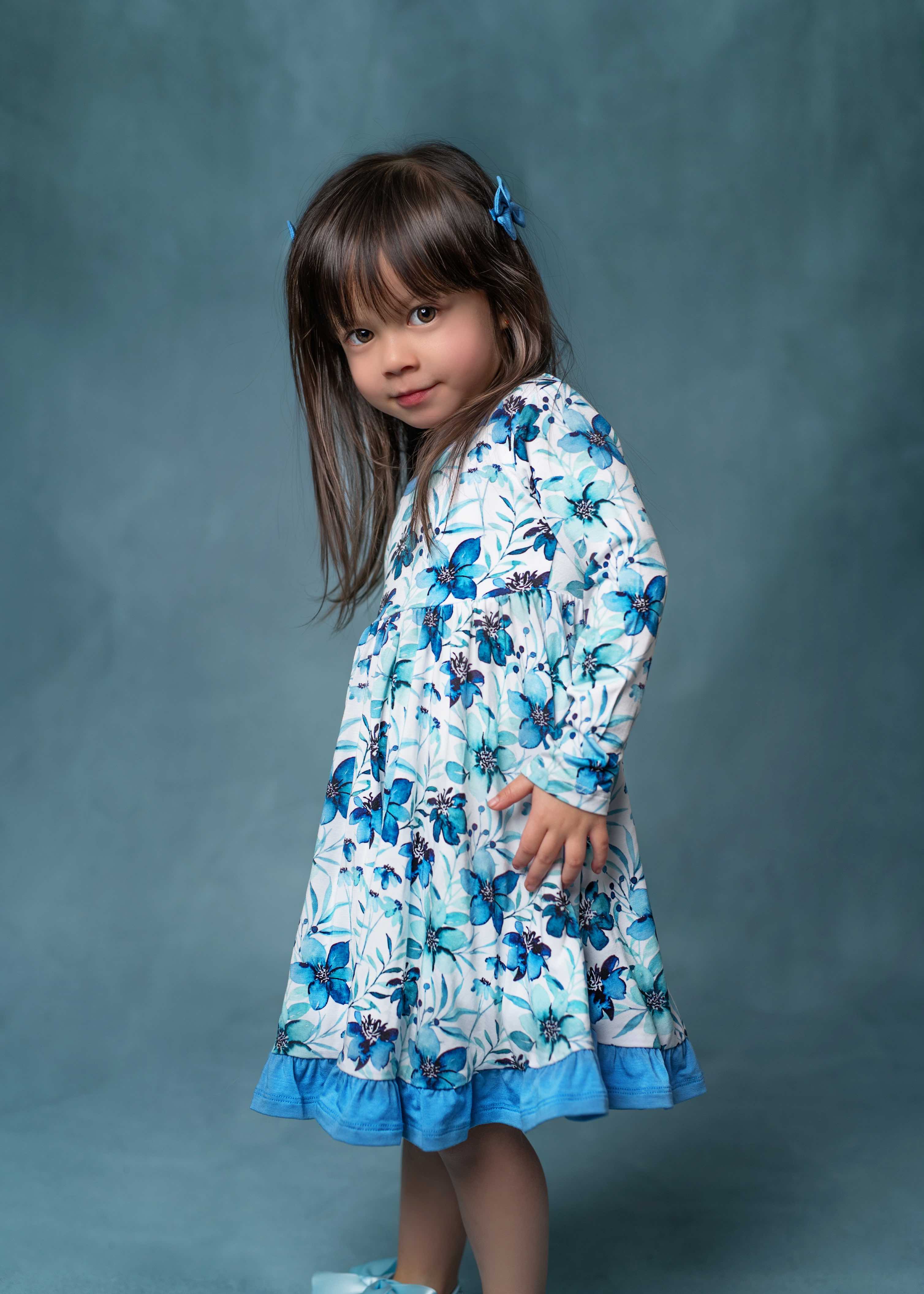 Azure Petals | Bamboo Ruffle Twirl Dress