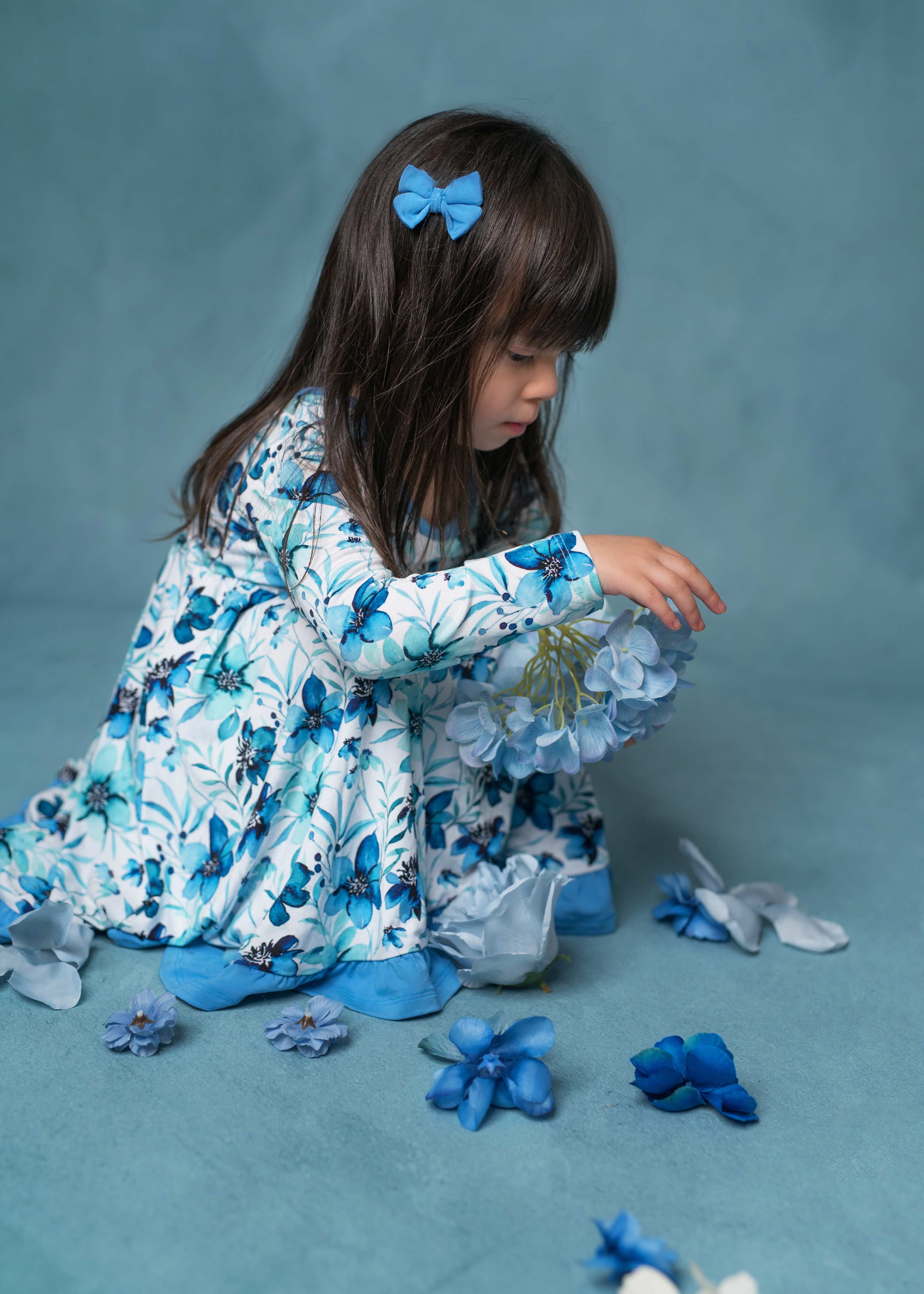 Azure Petals | Bamboo Ruffle Twirl Dress