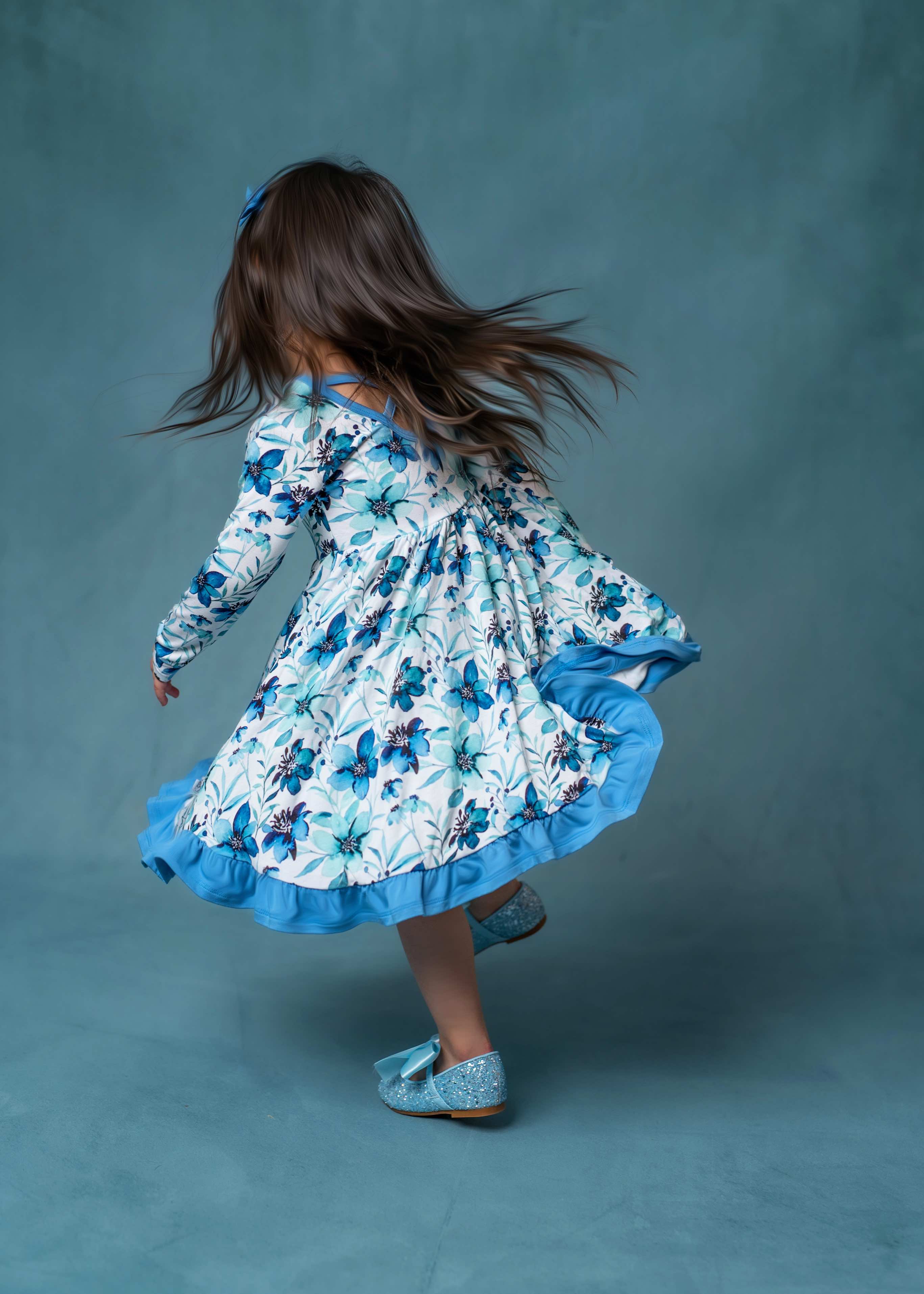 Azure Petals | Bamboo Ruffle Twirl Dress